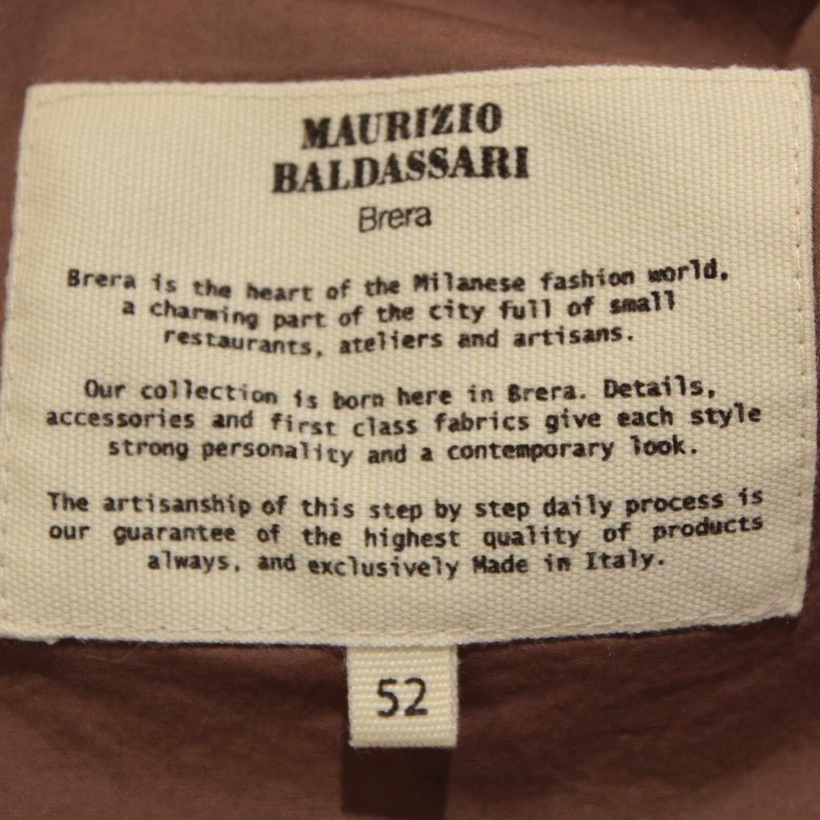 Maurizio Baldassari NWT Overshirt Size 52 US Large in Solid Brown Cotton Blend