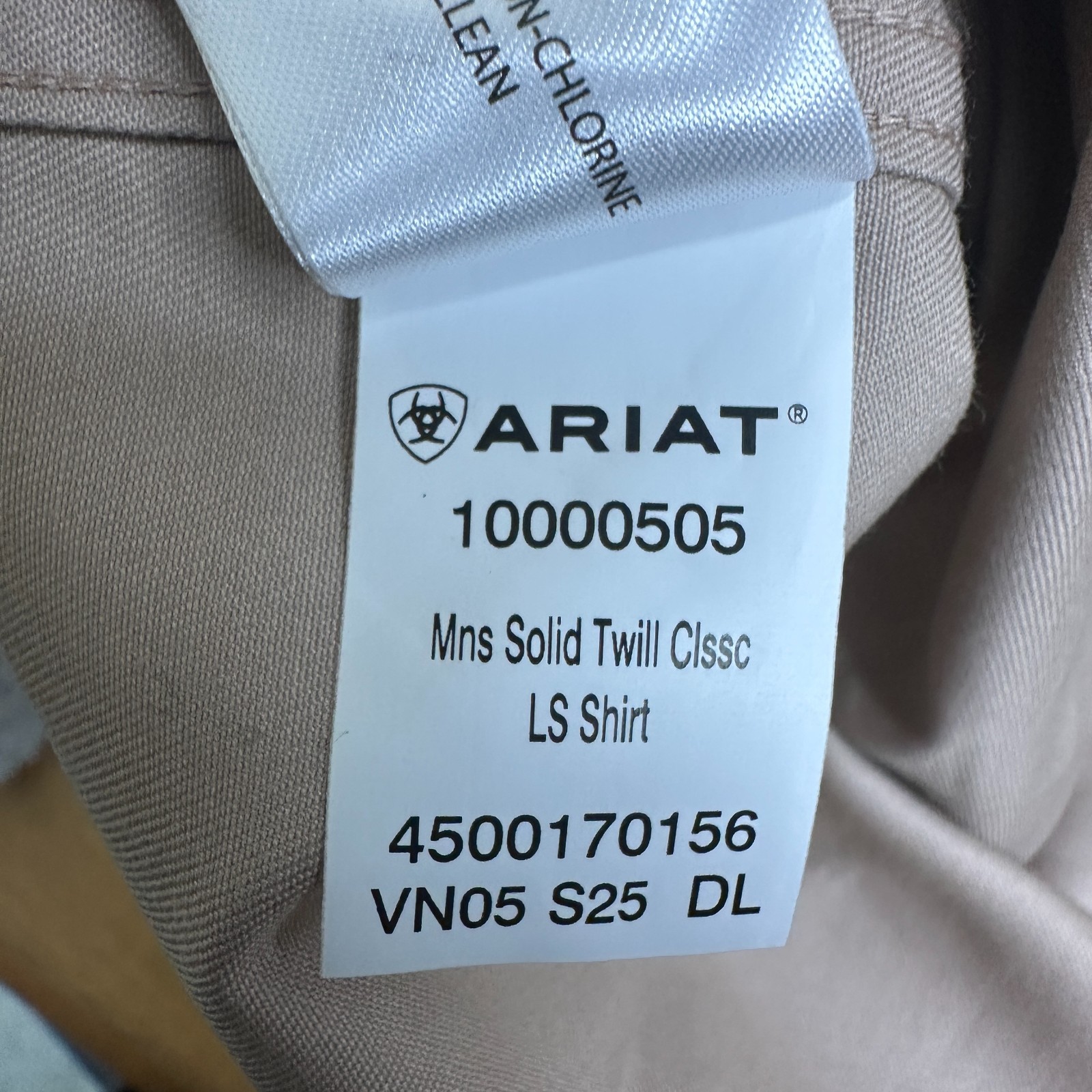 Ariat Men’s Solid Twill Classic LS Shirt 10000505 Khaki Size Large New