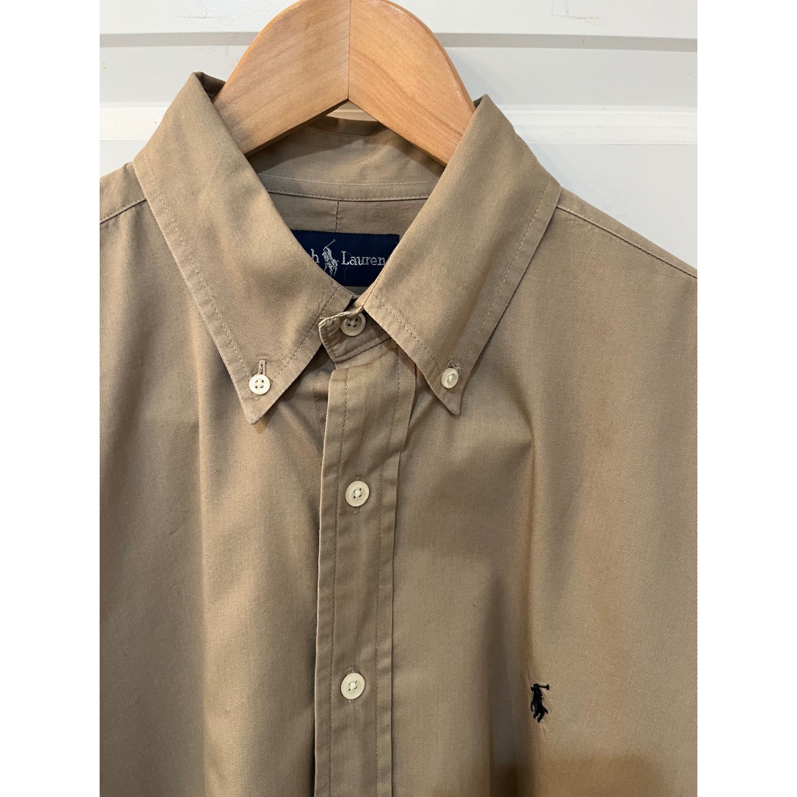 Polo Ralph Lauren Blake Shirt Mens Tan Khaki Long Sleeve Button Down Cotton Sz.L