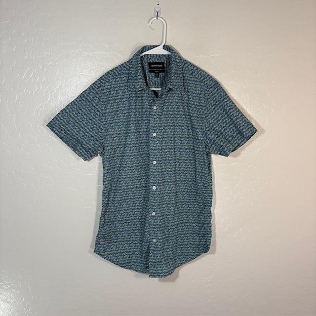 Bonobos Shirt Mens Medium Long Blue Green Leaf Print Short Sleeve Button Up