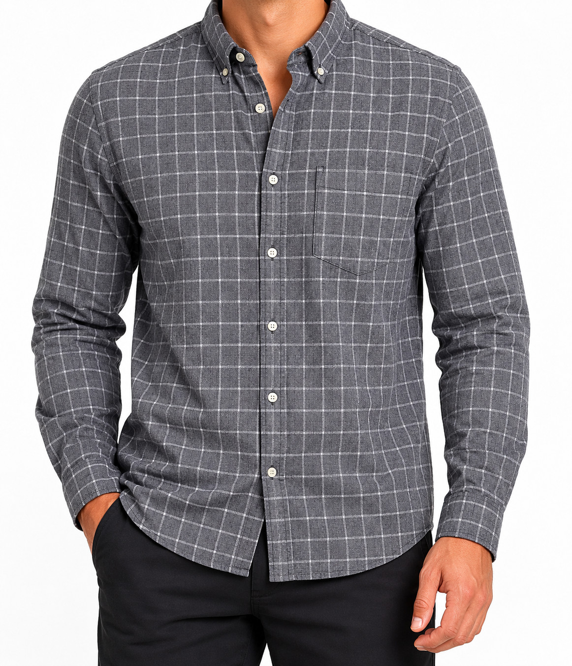 Uniqlo Mens Grey Plaid Button Down Shirt Size M Regular Cotton Long Sleeve