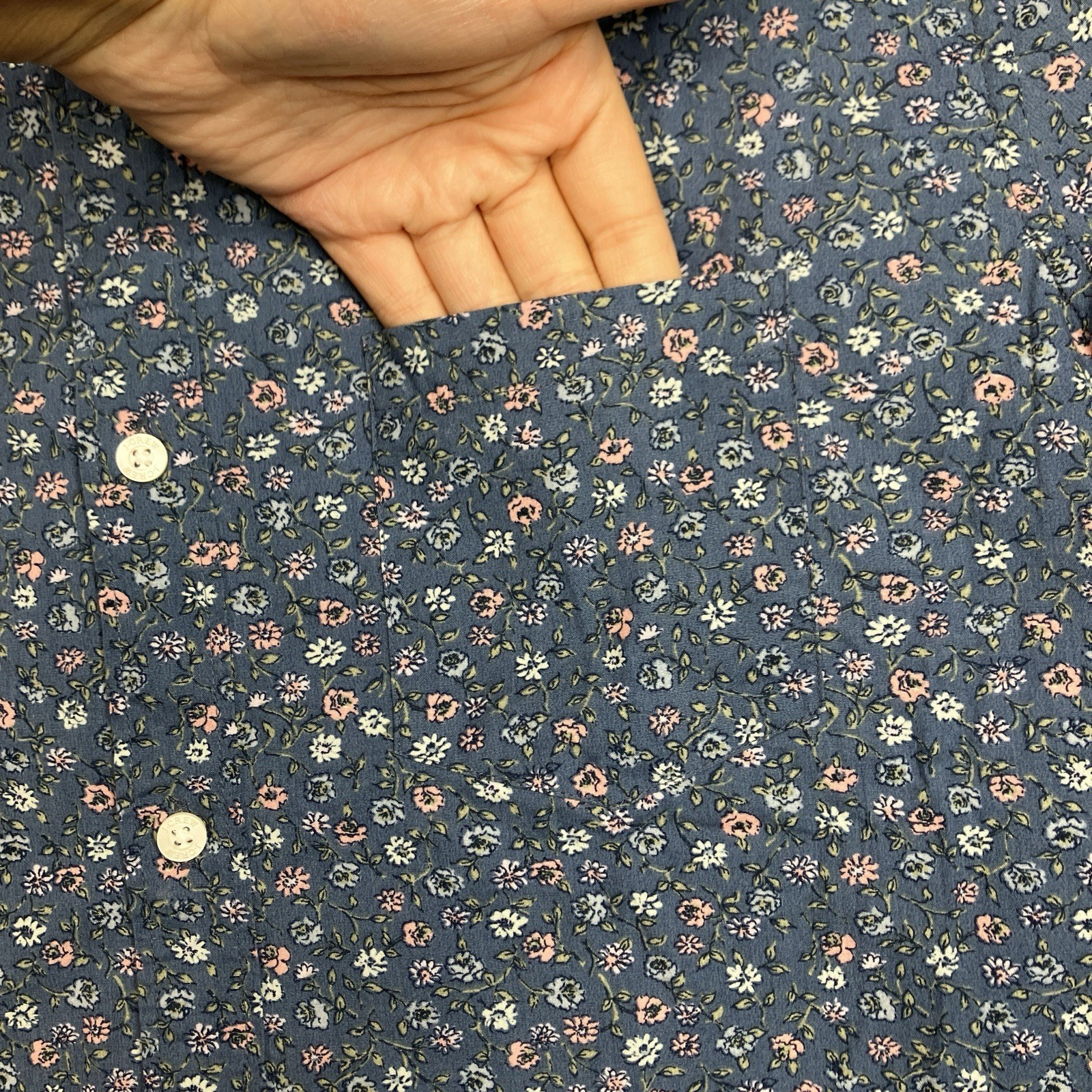J Crew Floral Button Shirt Mens L Blue Pink Flex Washed Cotton Casual BP969