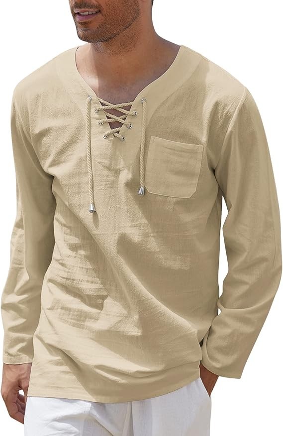 COOFANDY Mens Beach Tee Shirts Cotton Hippie Shirts V Neck Halloween Costume L
