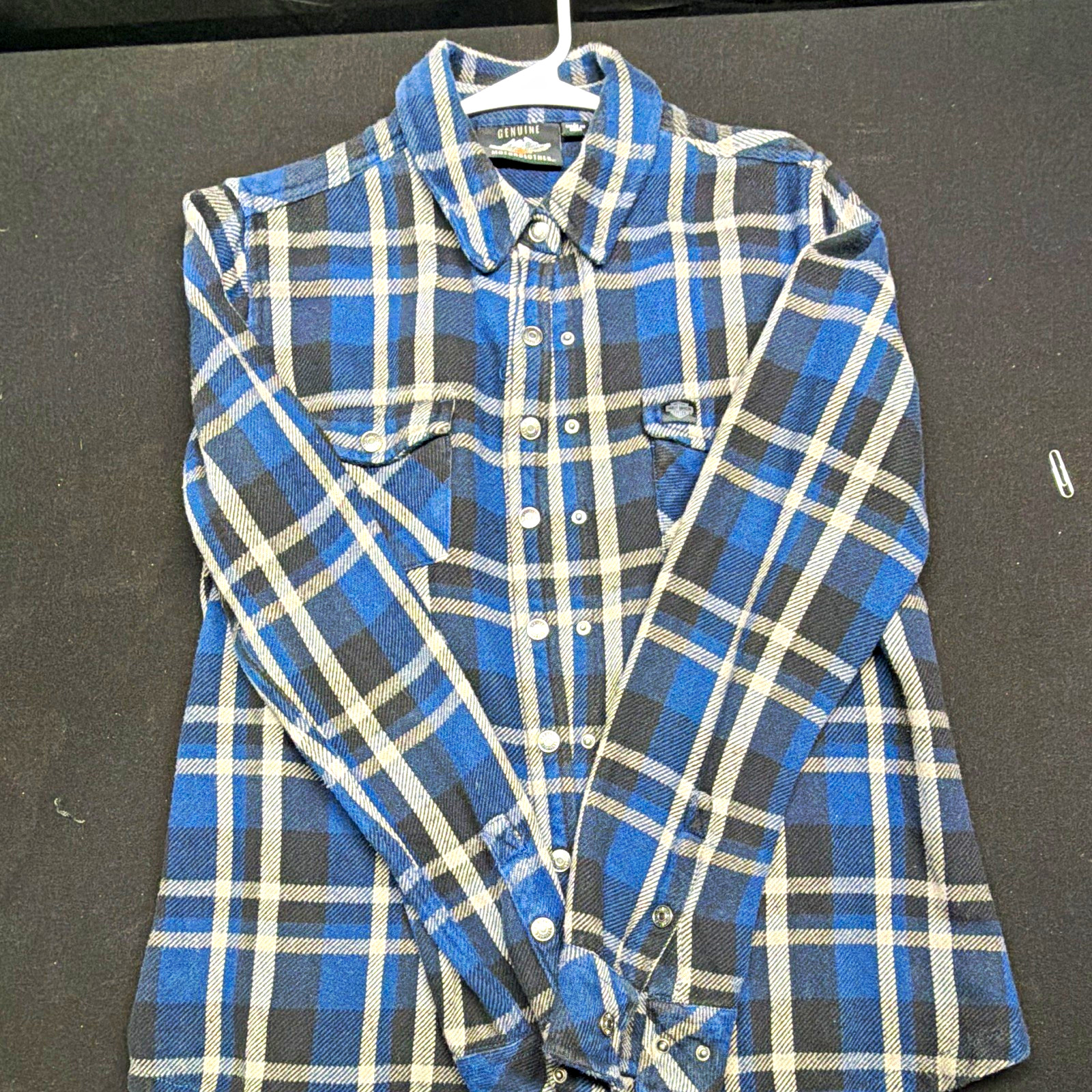 Harley-Davidson Genuine Motorclothes Men’s L Blue Plaid Flannel Button-Up Shirt