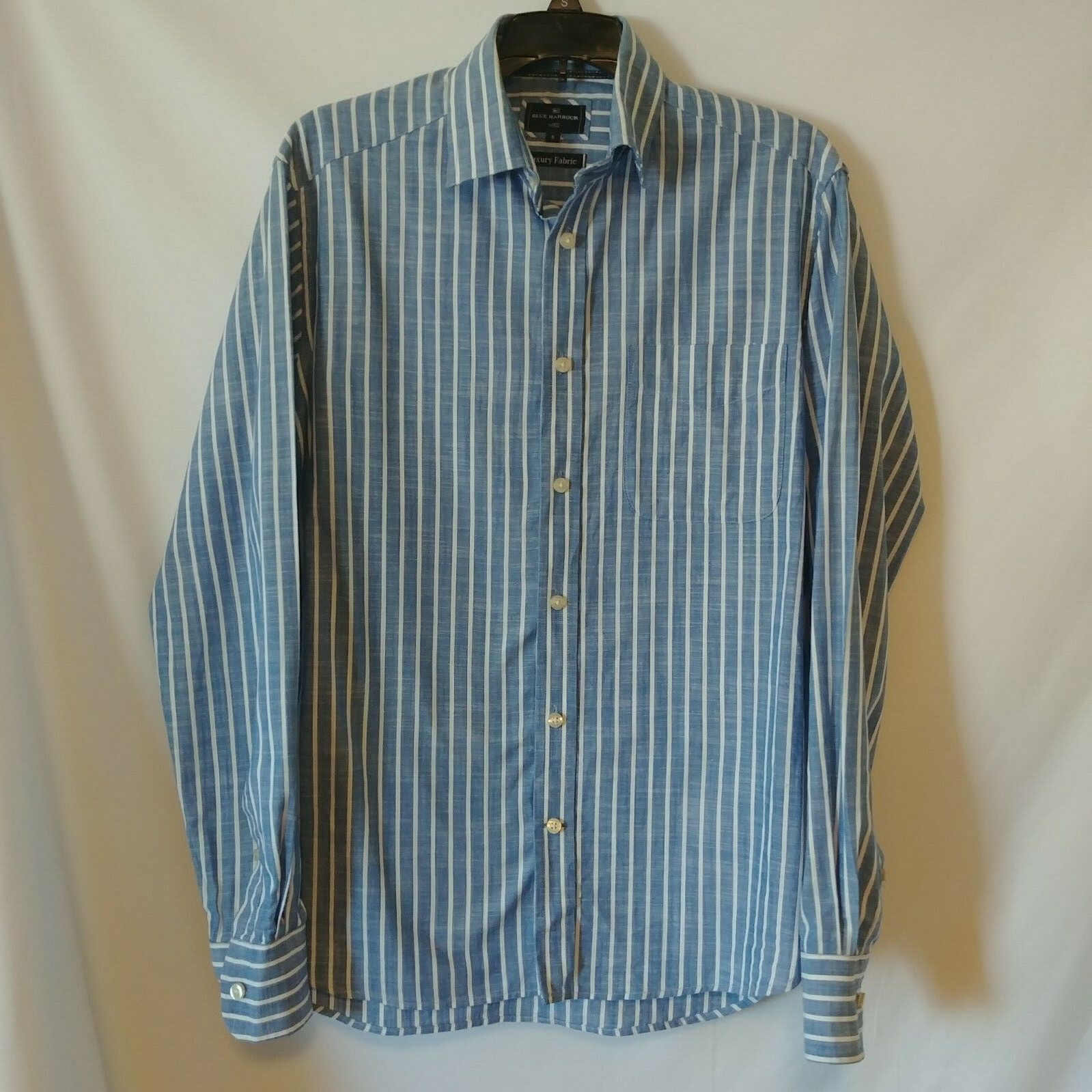 Blue Harbour M&S Button Down Shirt Size Small Blue Stripe L/S Button Cuff