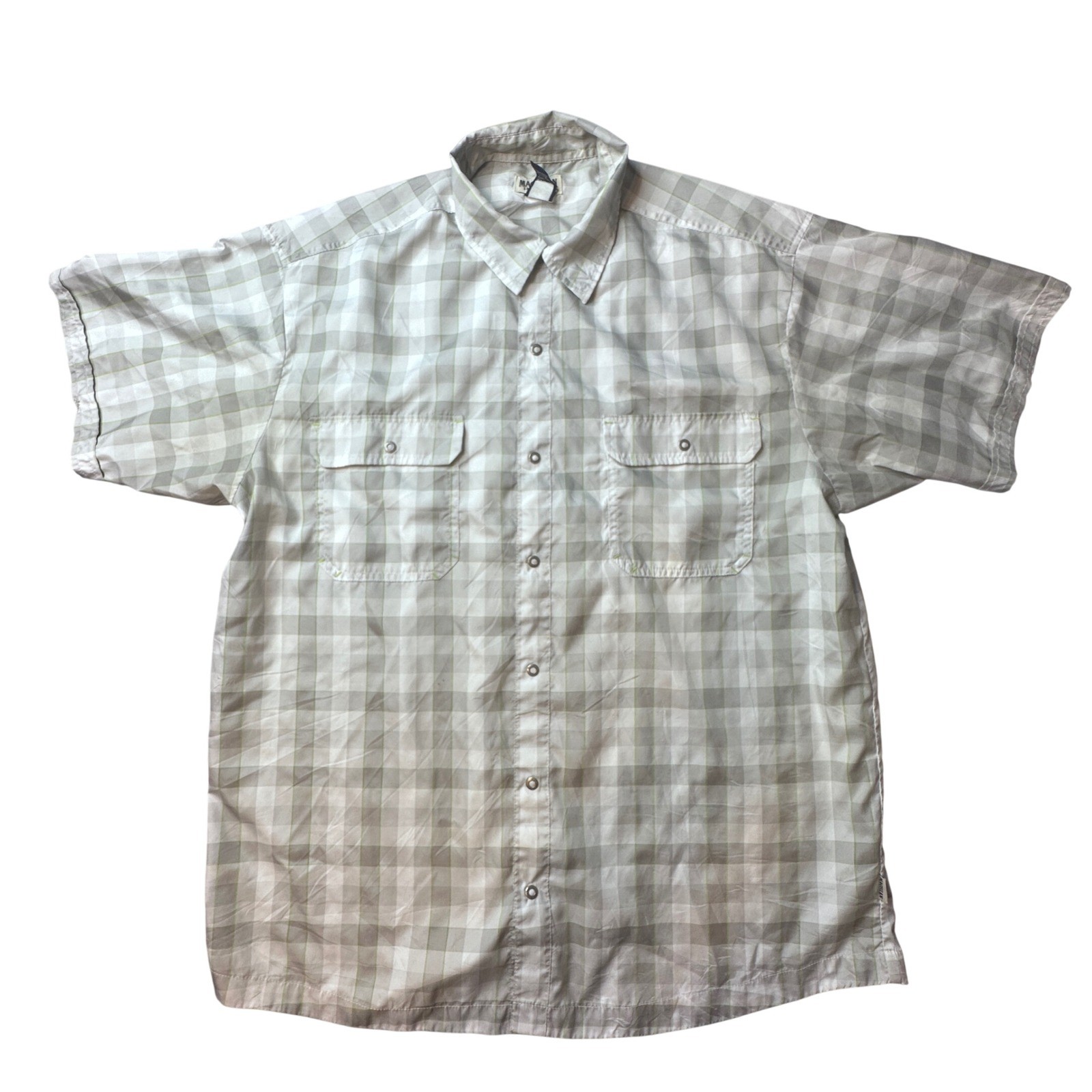 Magellan Sportswear Shirt Mens XL Grey Plaid Short Sleeve Snap Front Outdoor