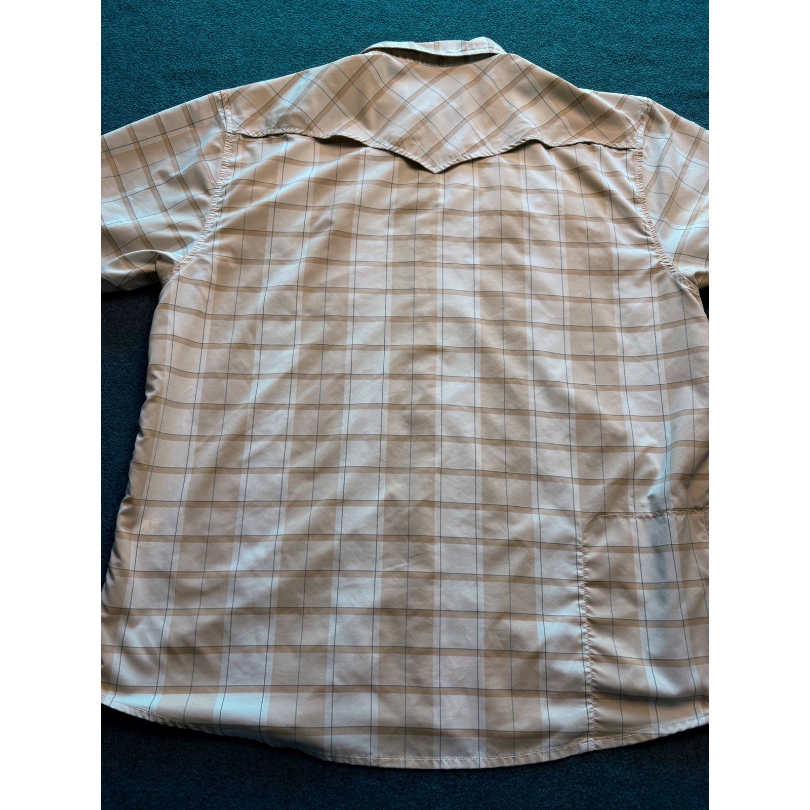 Howler Brothers Open Country Shirt Mens Large Tan Plaid Short Sleeve Pearl Snap
