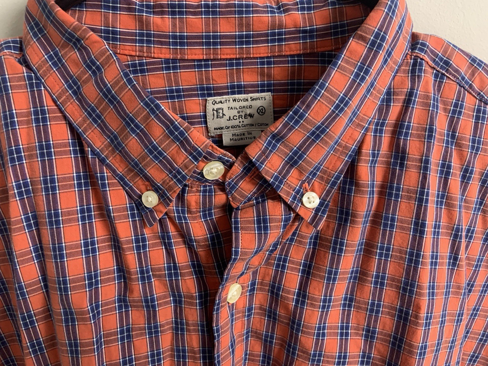J Crew Shirt Men’s Orange Blue Check Cotton Button Down Sz XL