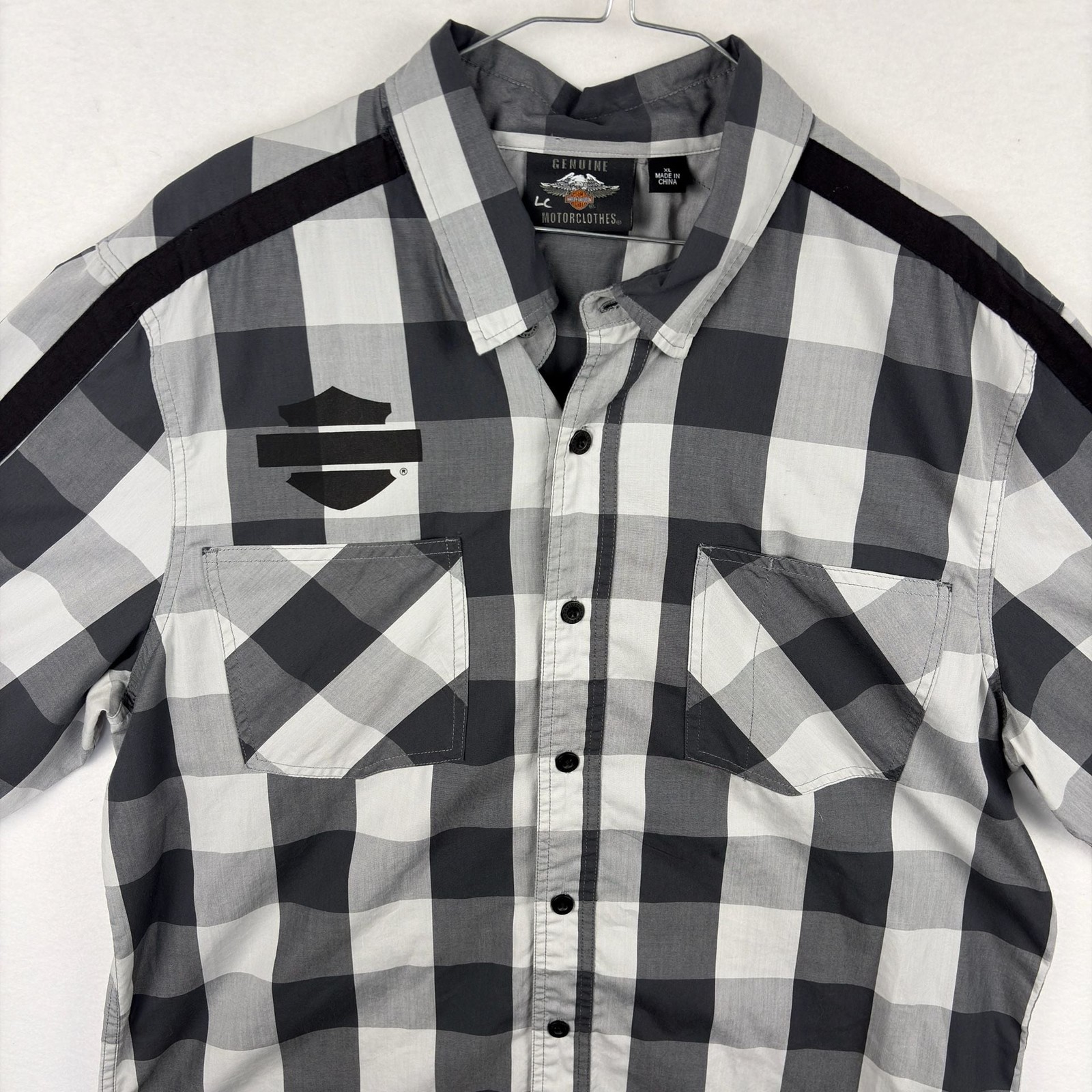 Harley-Davidson Genuine MotorClothes Black Grey Buffalo Plaid Button-Down Shirt
