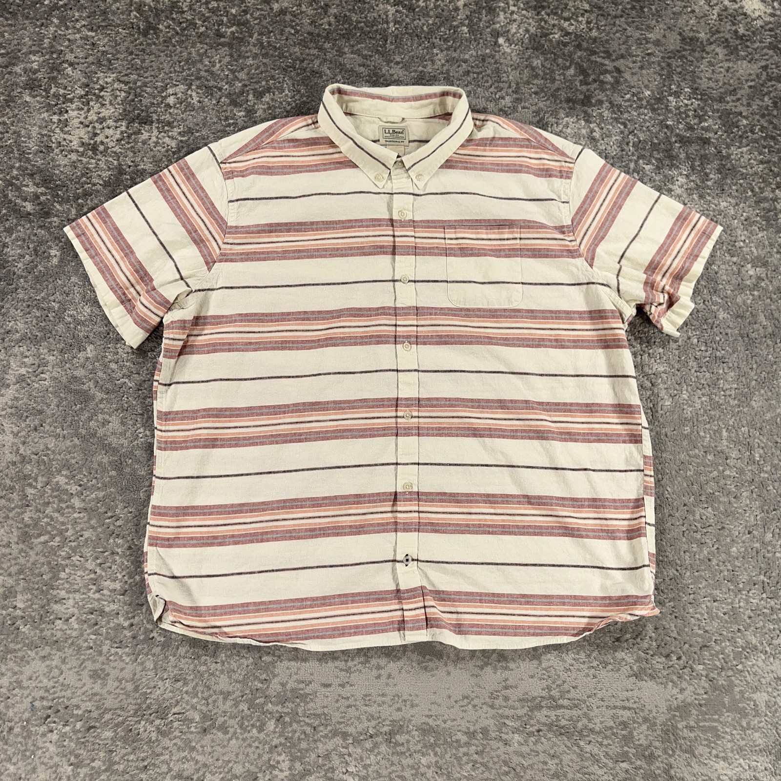 LL Bean Shirt Mens 2XL XXL Cream Striped Traditional Fit Button Down Hemp Blend
