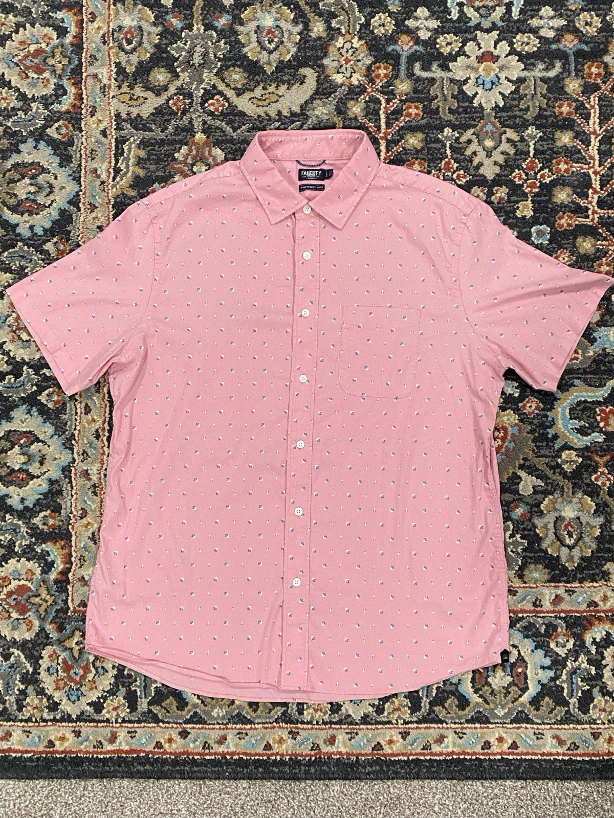 Faherty The Movement Shirt Men’s Large Salmon Geometric AOP Button Down