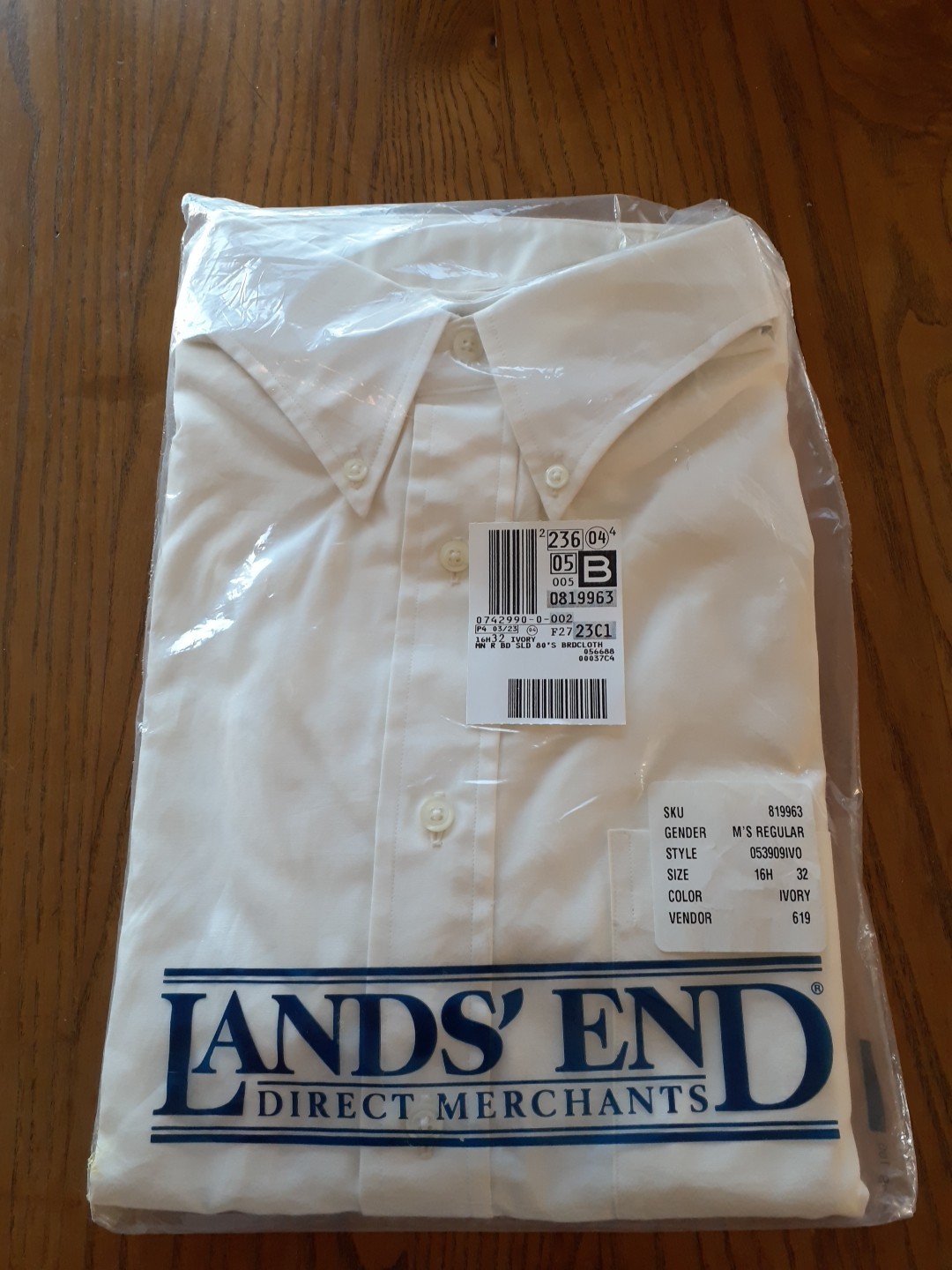 NEW VTG. Lands’ End Mens Sz 16 1/2 LS 32 Ivory Broadcloth Button Down Shirt