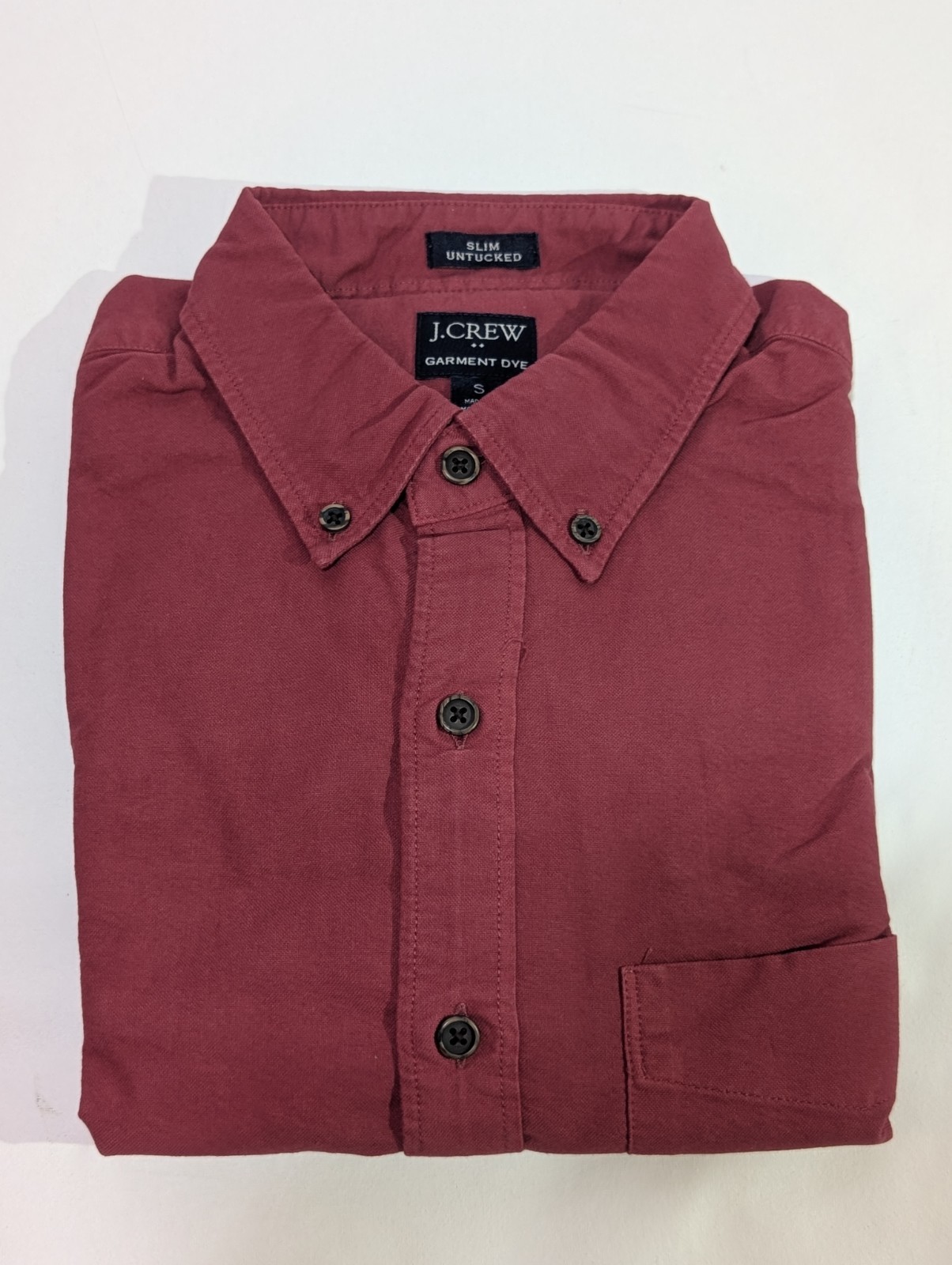 J Crew Shirt Mens Small GARMENT DYE RED Slim Fit Untucked CLASSIC PREPPY Button