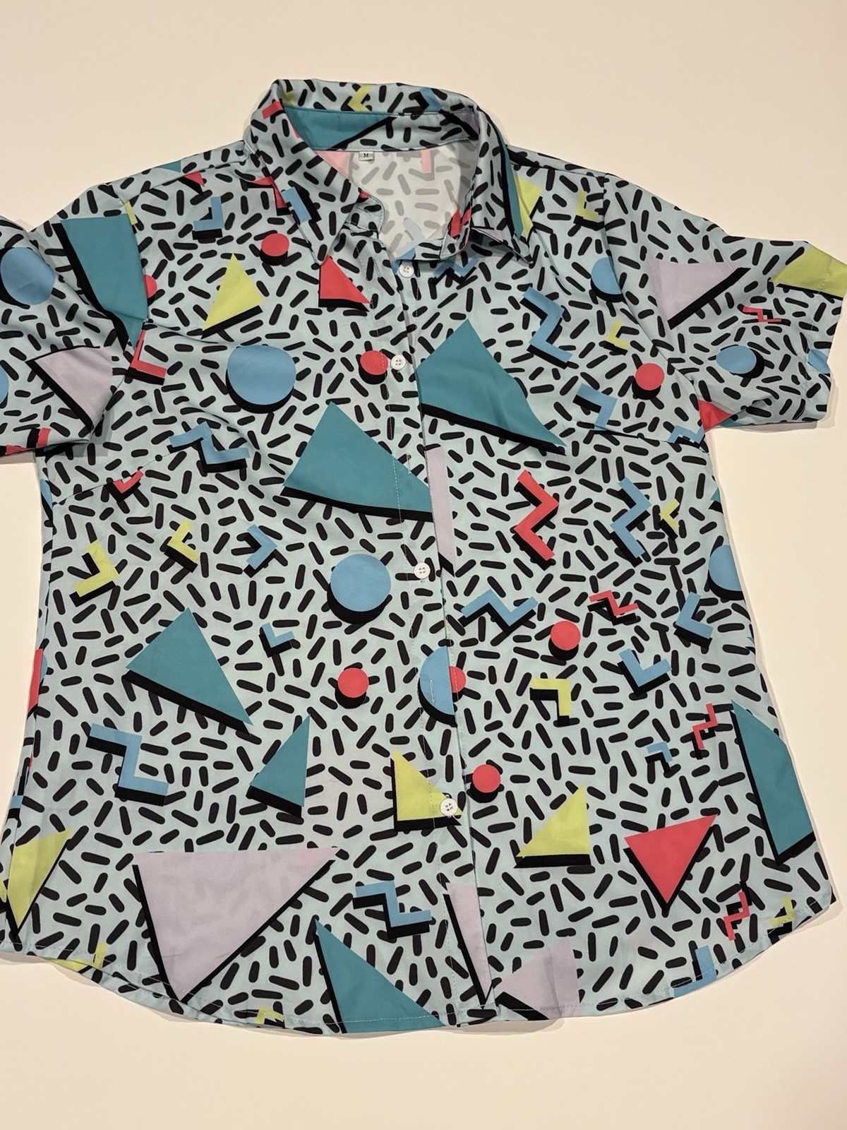 Retro 80s 90s Button Shirt Colorful mens Med Geometric Retro Cruise Camp Party