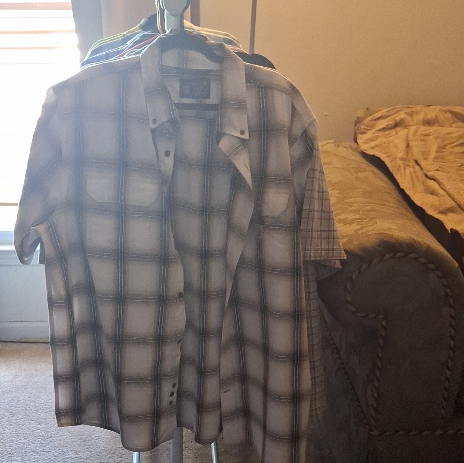 Carhartt Loose Fit XL Gray/White/Brown Plaid Short Sleeve Button-Down Shirt