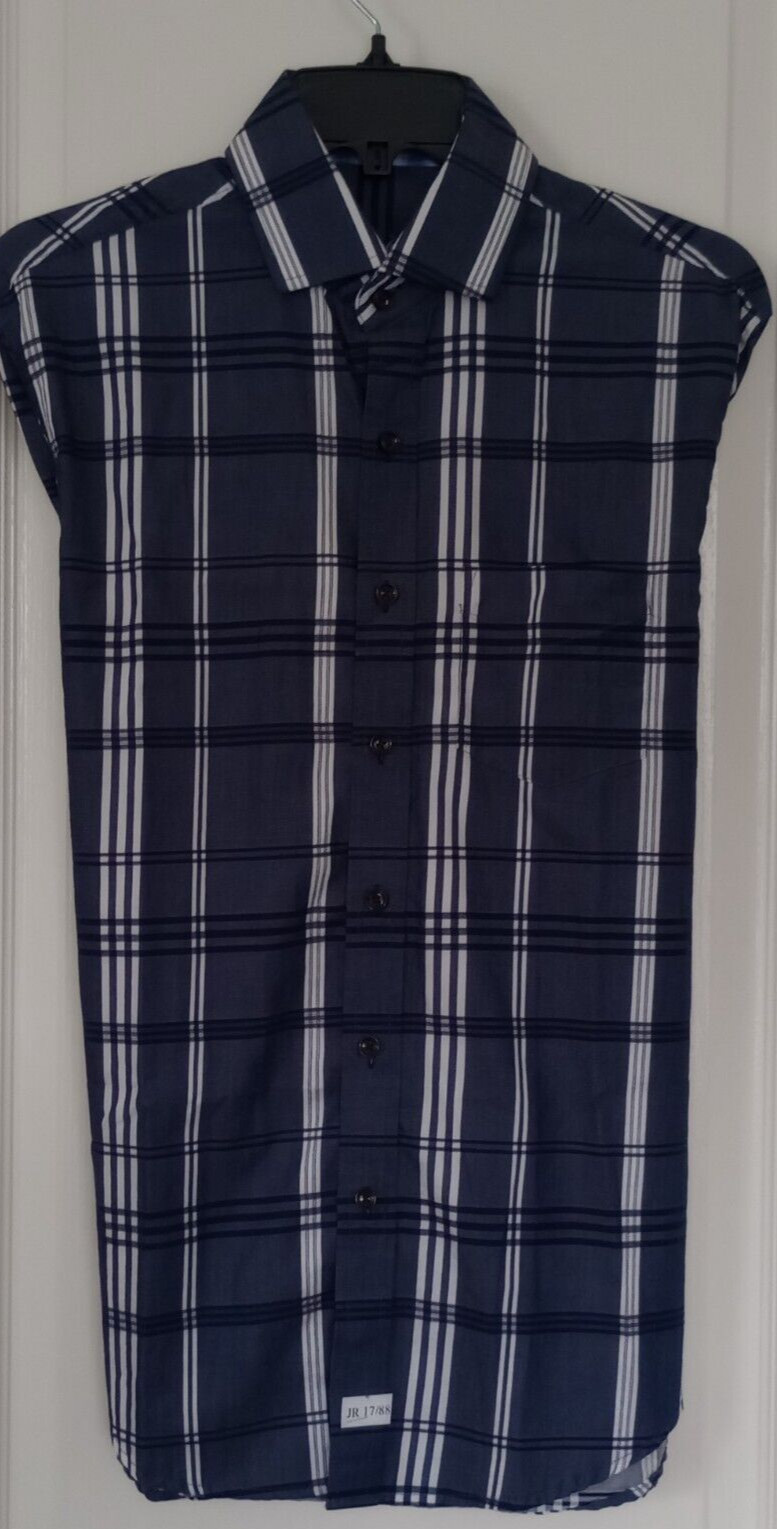 Men Tasso Elba Plaid Shirt Size S (14~14.5) Long Convertible Sleeve cuff Cotton