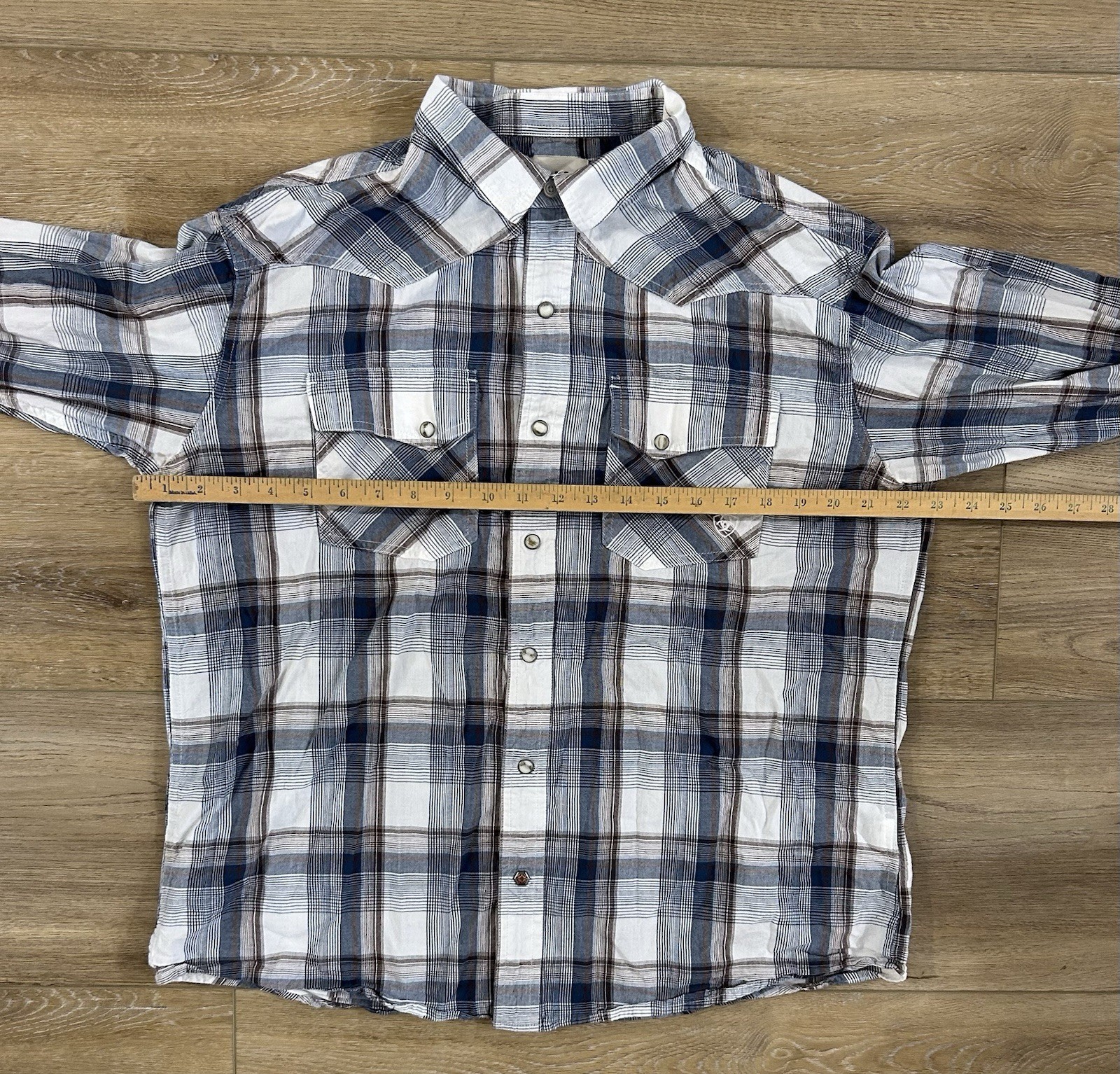 Ariat Retro Fitted Mens XLarge Blue Plaid Western Pearl Snap Long Sleeve Shirt