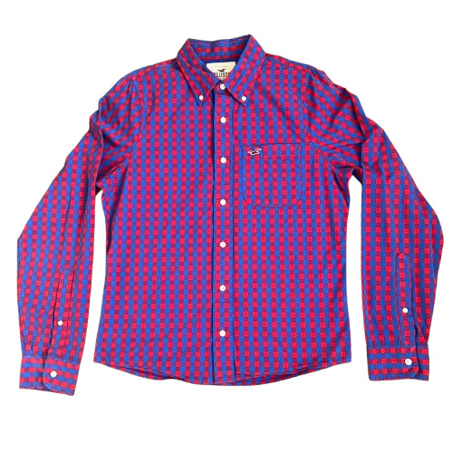 Hollister Shirt Mens Plaid Flannel Red Navy Size LARGE California Chest Sz 44 in