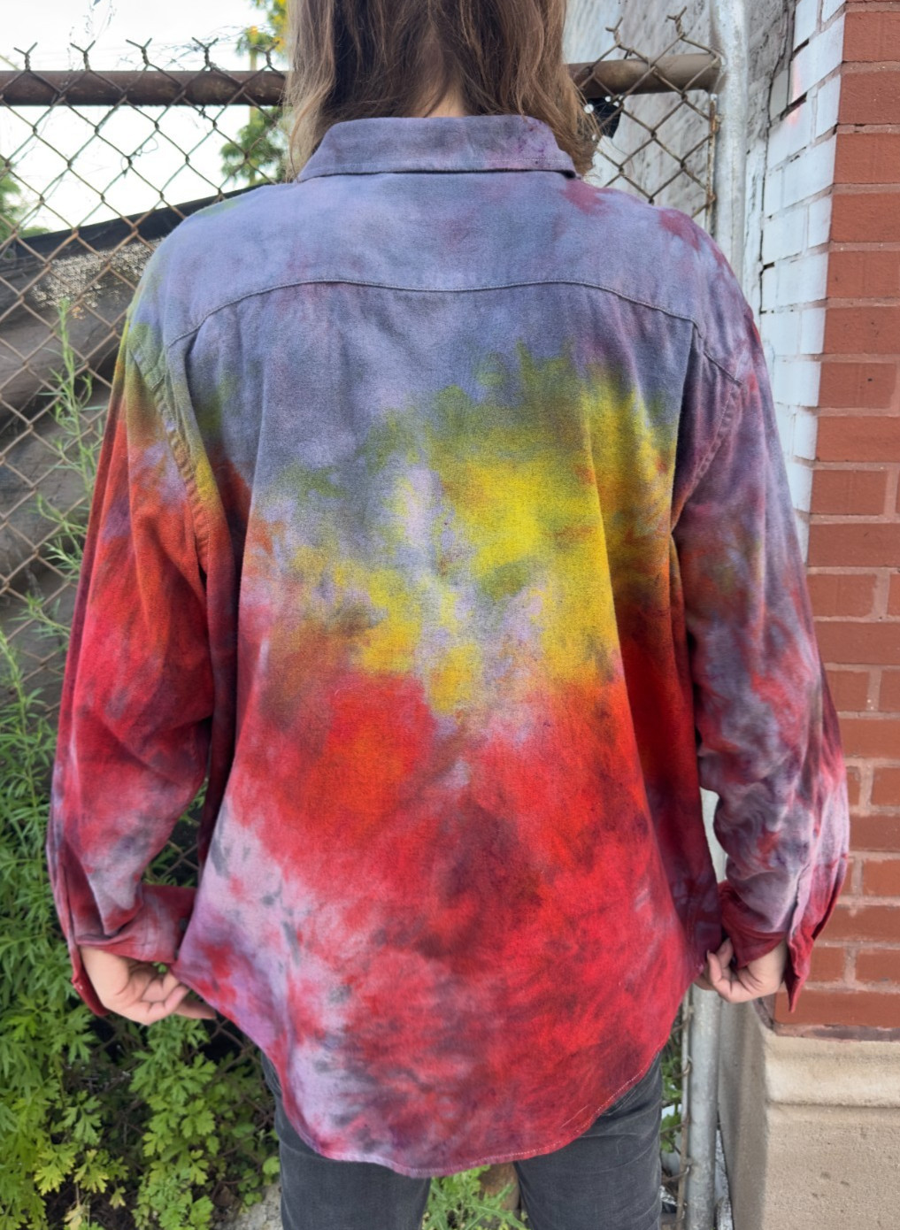 Tie Dye Women’s XXXL cotton Ember Rainbow Shirt long sleeve soft button up top