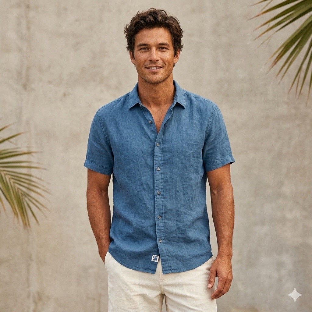 Johnnie O Shirt Mens XL Blue Hangin Out Linen Gianni Resort Casual