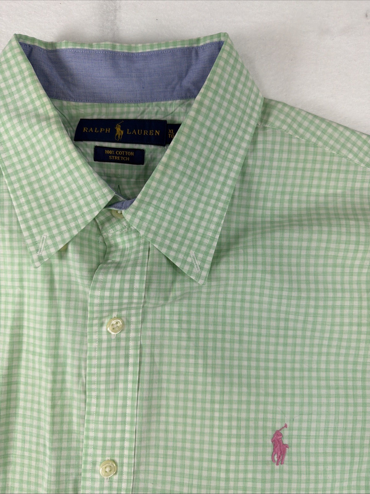 Ralph Lauren Men’s Button Down Shirt Green/white Gingham Plaid 100% Cotton XL