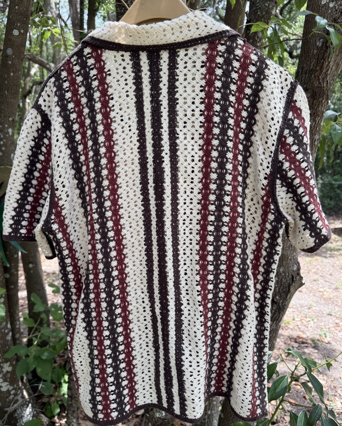 Norse Code Crochet Knit Camp Shirt Mens S Open Knit Resort Retro Boho Resort