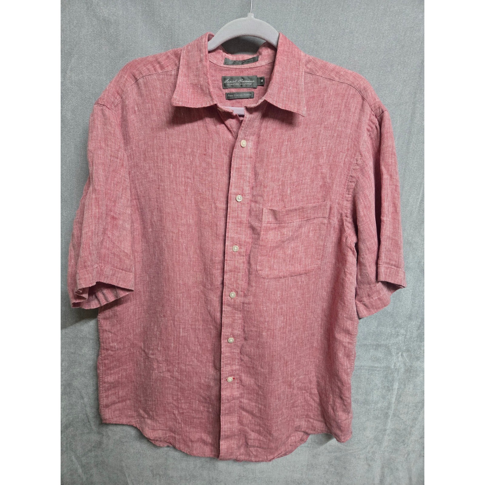 Daniel Cremieux Signature Collection Mens Red Herringbone 100% Linen Shirt M