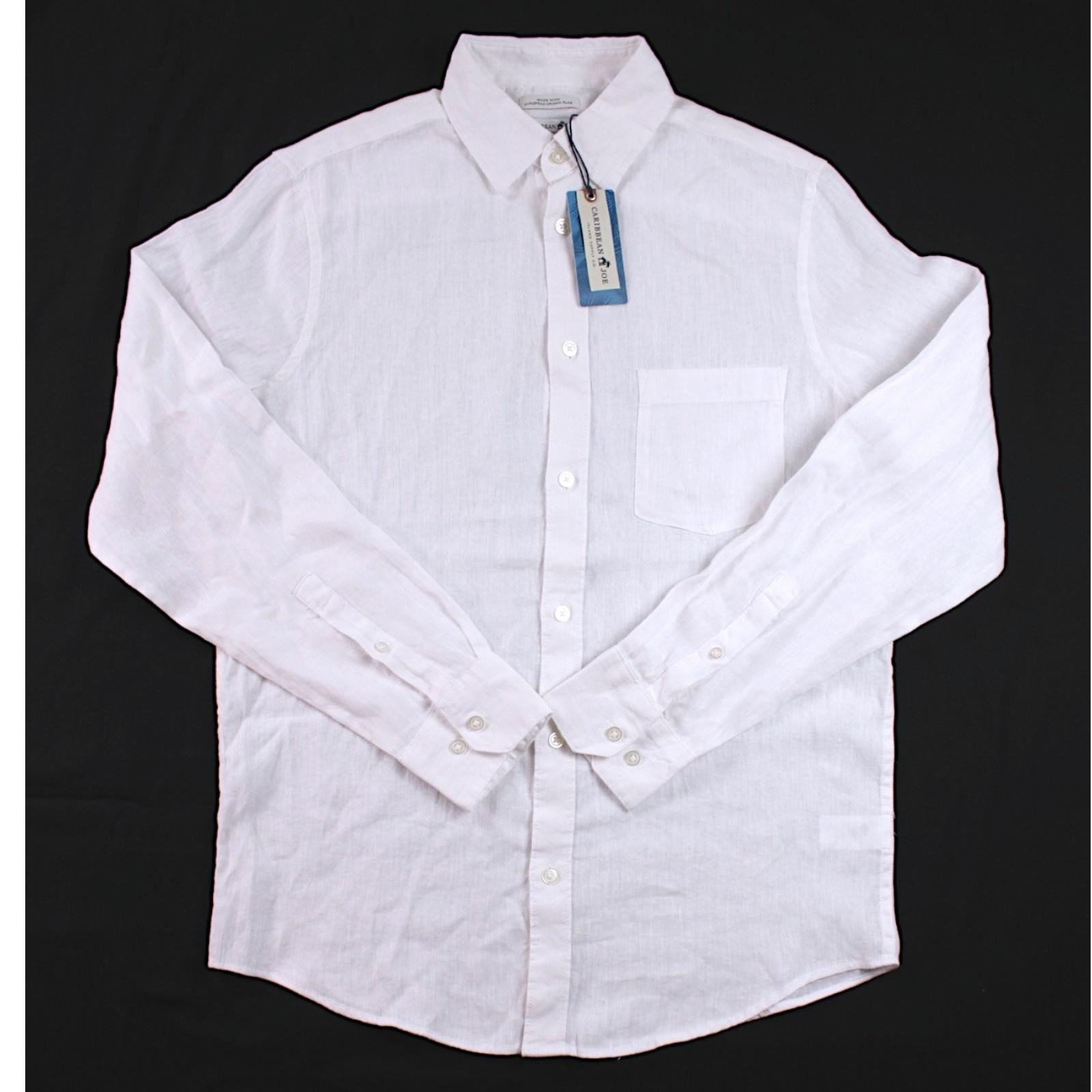 Caribbean Joe Shirt Mens M White 100% Linen Long Sleeve Button Front Casual NEW