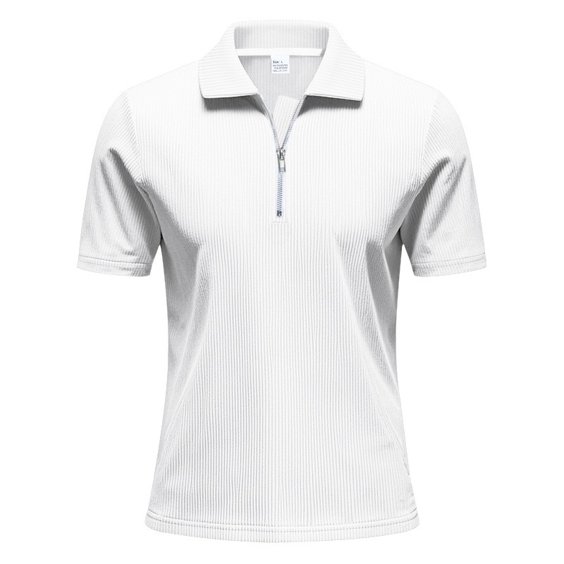 Men’s summer corduroy zip or half-zip polo short sleeve T-shirt