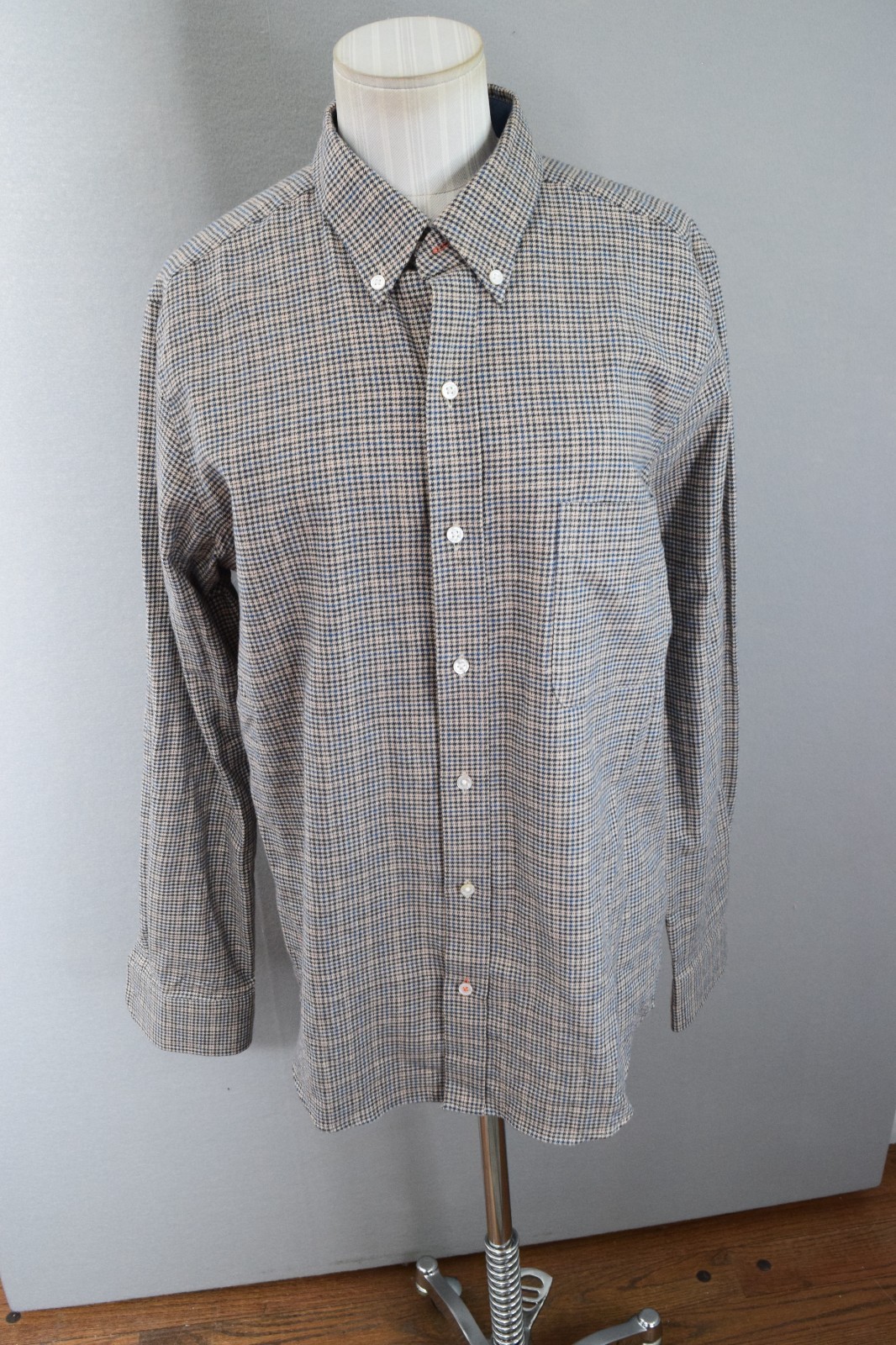 J Mclaughlin S Modern Fit Herringbone Print Button Front Shirt Long Sleeves