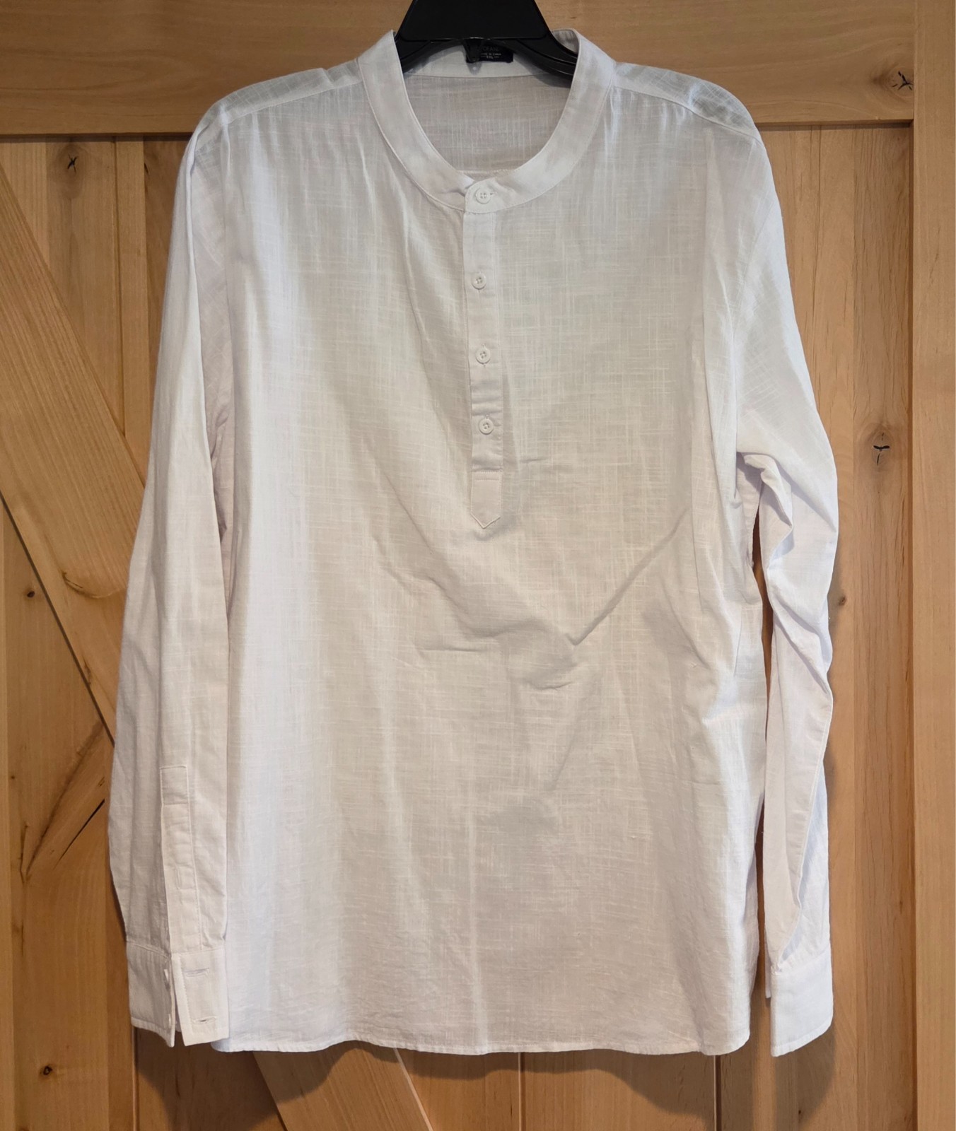 Coofandy Men’s XXL White Tunic Roll Tab Long Sleeve casual shirt Band Collar