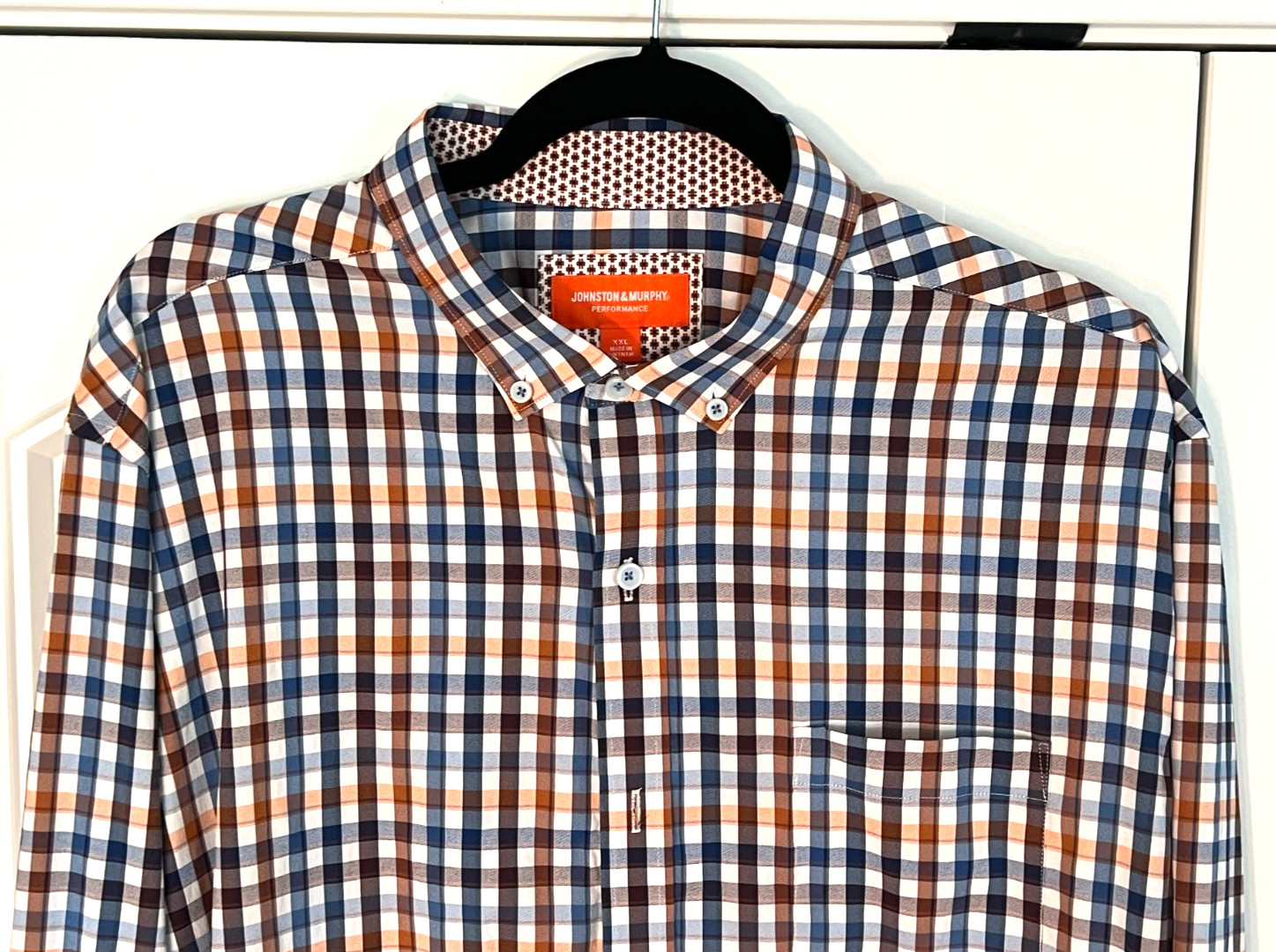 Johnston & Murphy men’s shirt Button Down Performance Flip cuffs Blue Orange