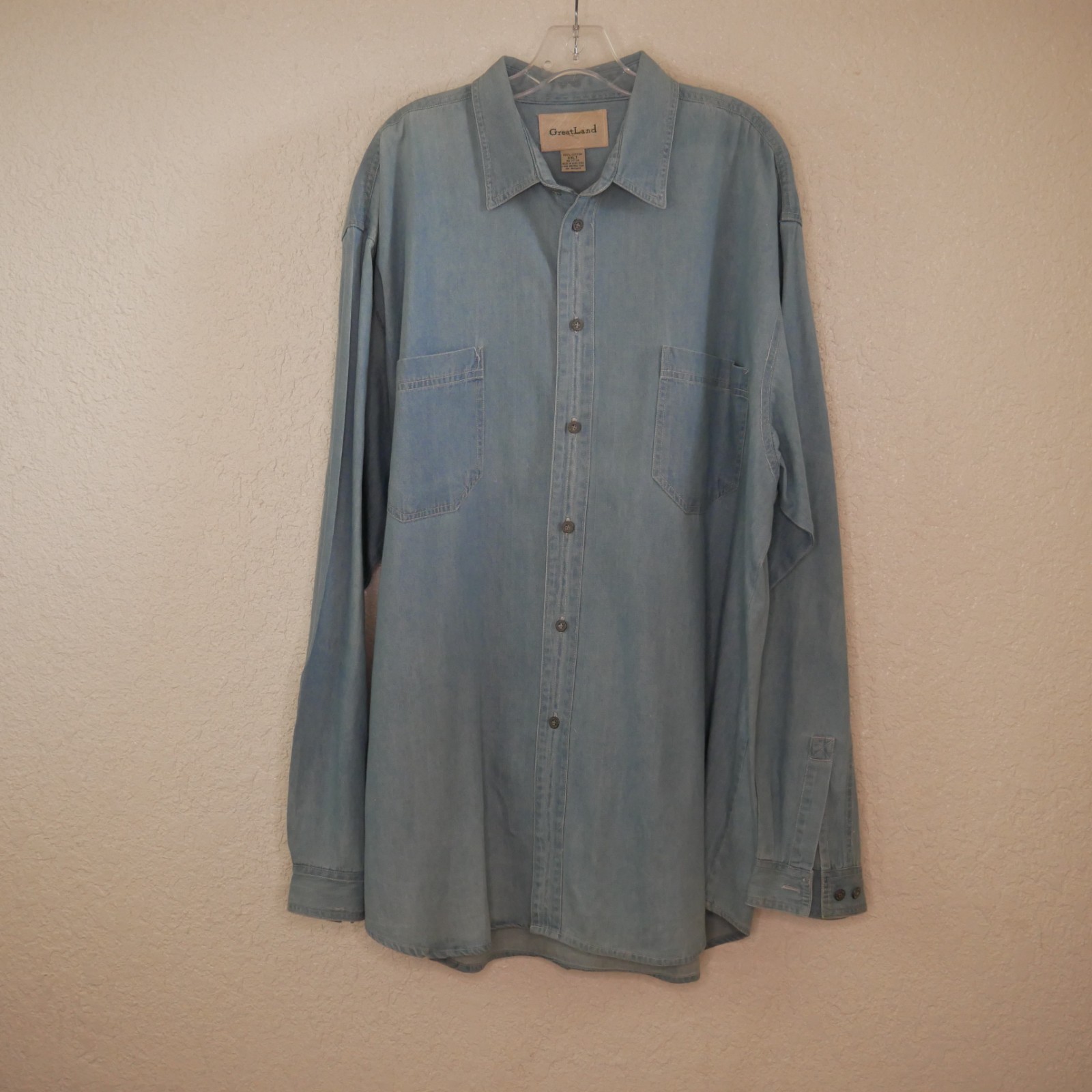 Greatland Western Ranch Shirt 2XLT Tall Blue Chambray Button Up Long Sleeve