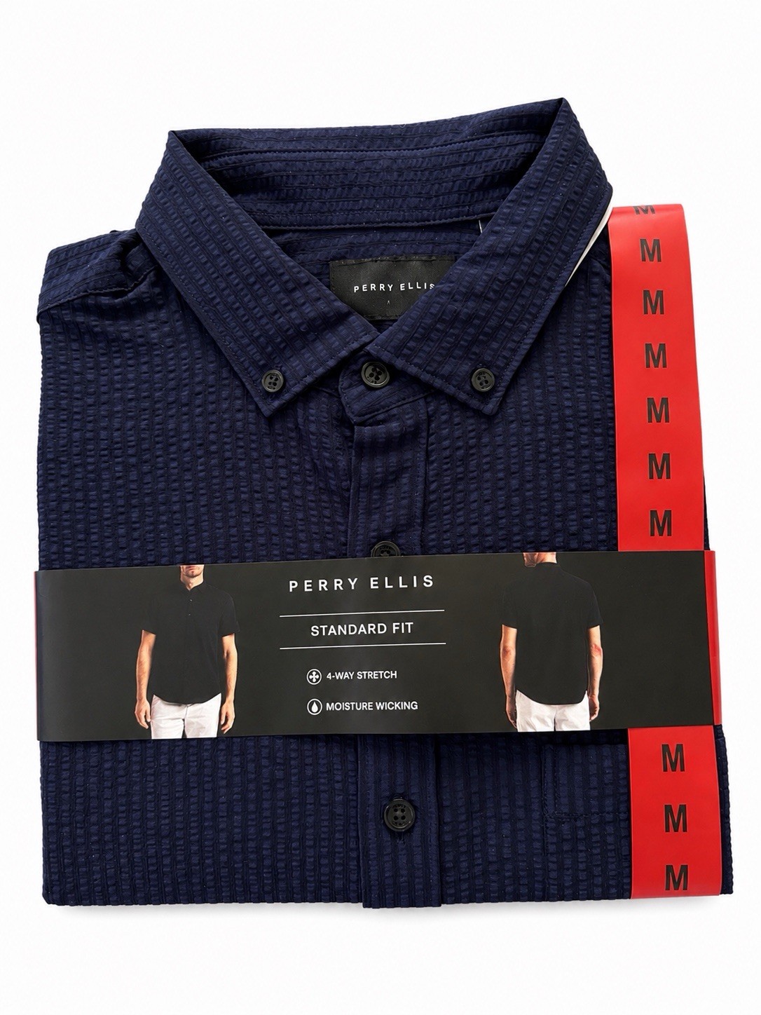 Perry Ellis Men’s Standard Fit Blue Button-Down Shirt M Moisture Wicking Stretch
