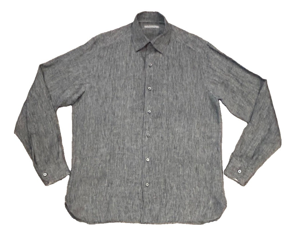 Ermenegildo Zegna Linen Shirt Mens Medium Heather Gray Long Sleeve