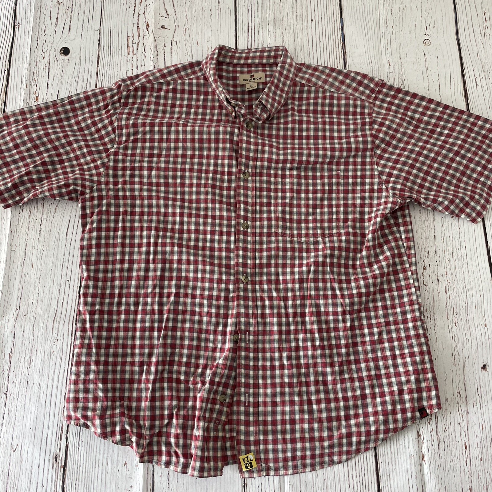 Woolrich Plaid Short Sleeve Button Front Shirt Men’s XL Red White Gray