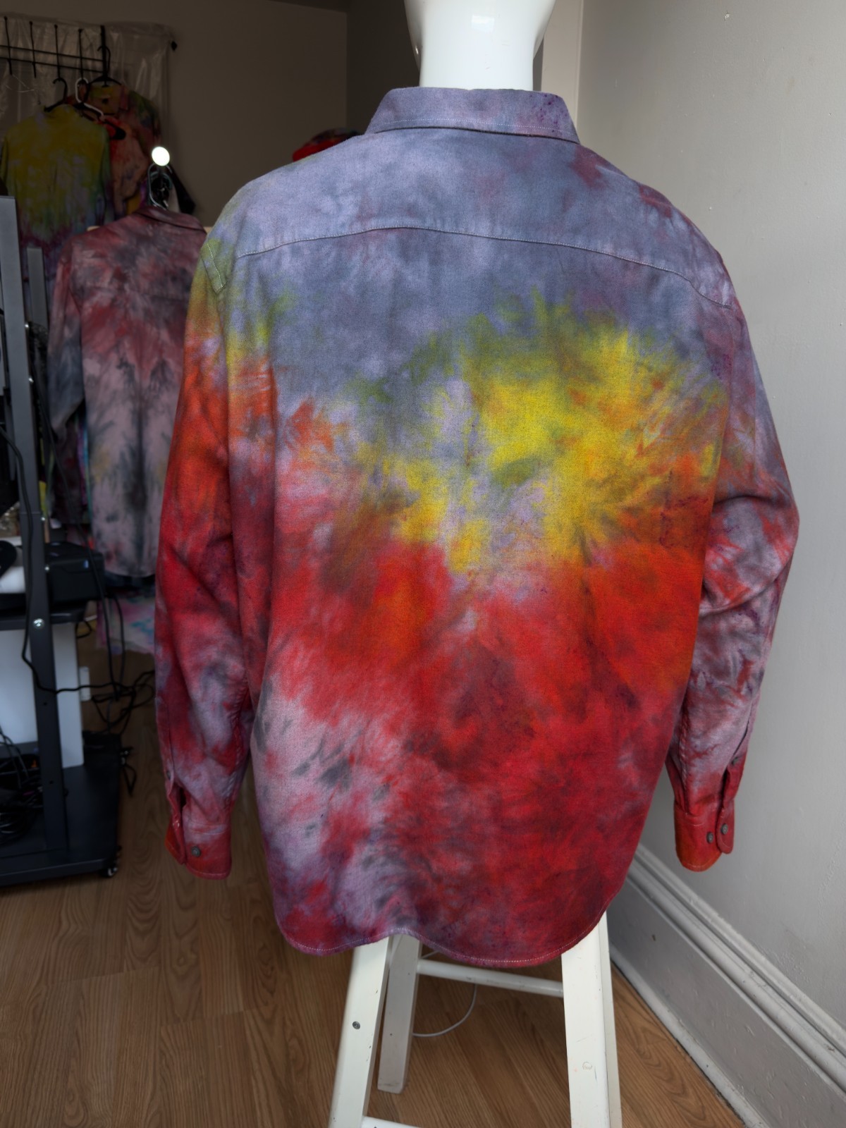 Tie Dye Women’s XXXL cotton Ember Rainbow Shirt long sleeve soft button up top