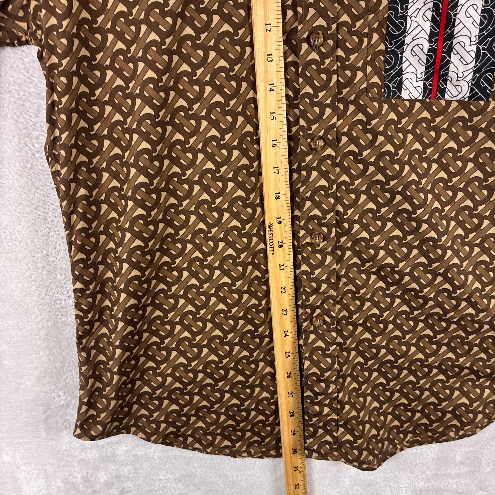 Burberry Shirt Mens L Brown Chatham TB Monogram Stripe Sport Luxury Streetwear