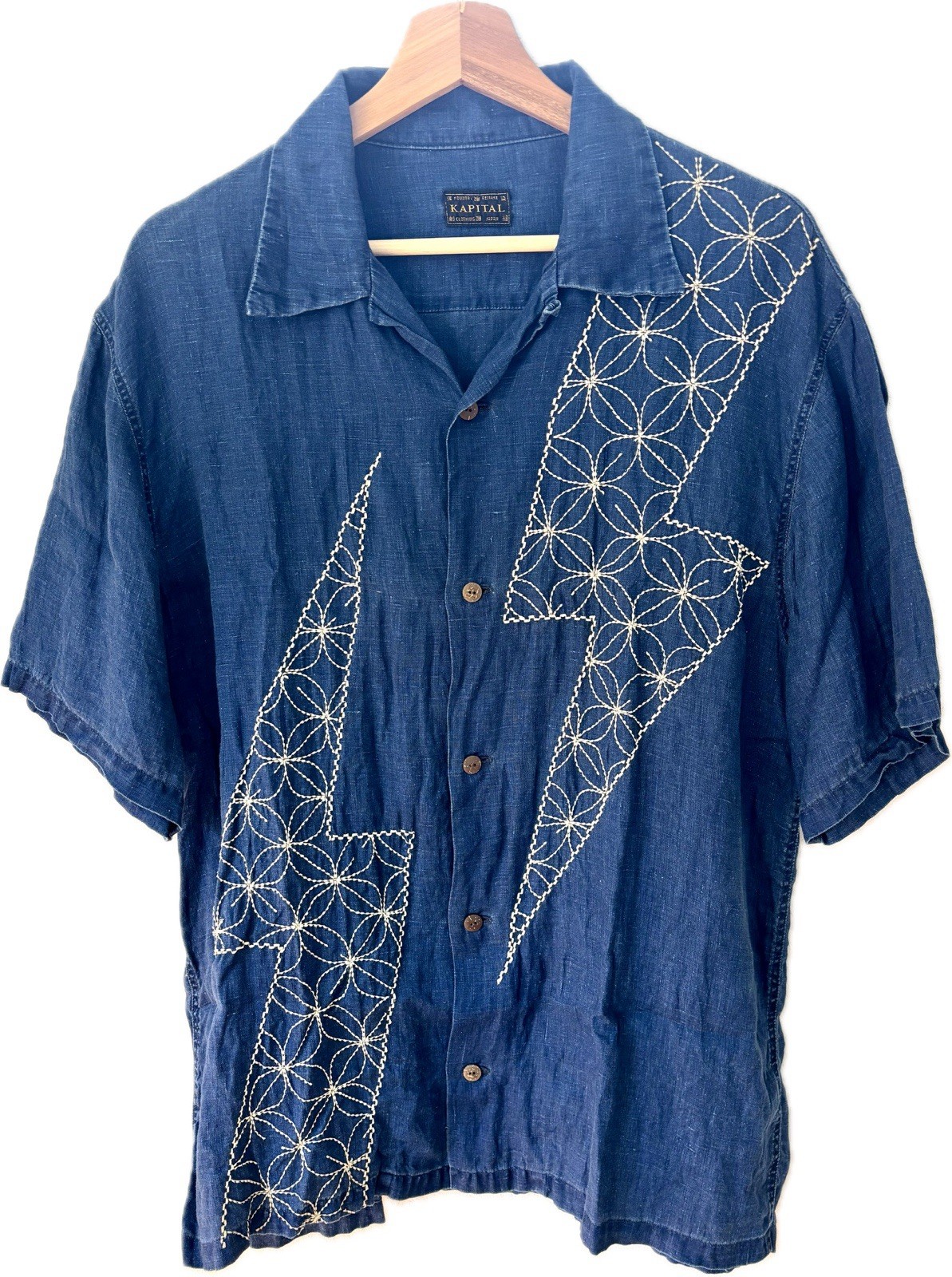 KAPITAL KOUNTRY Size 4 Thunder Sashiko Aloha Shirts French Cloth Linen Indigo