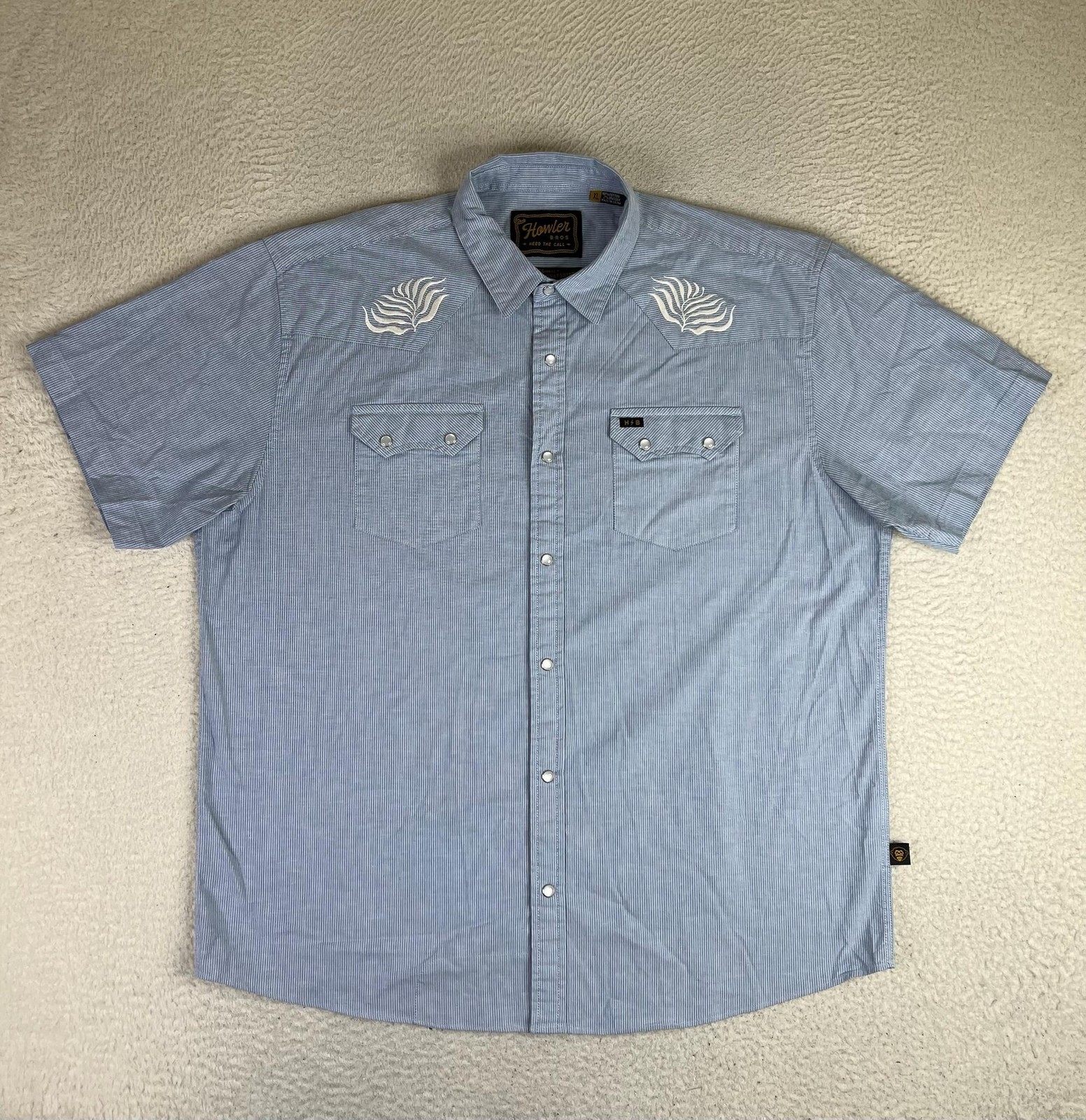 Howler Bros Shirt Men’s XL Blue Striped Gaucho Pearl Snap Button S/S Western