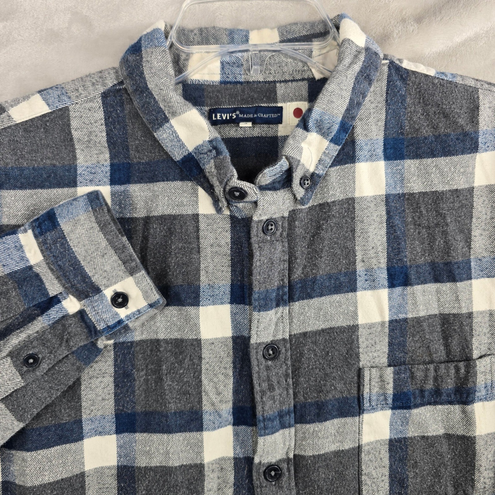 Levis Made Crafted Plaid Button Down Shirt Mens Size 3 Blue White Gray