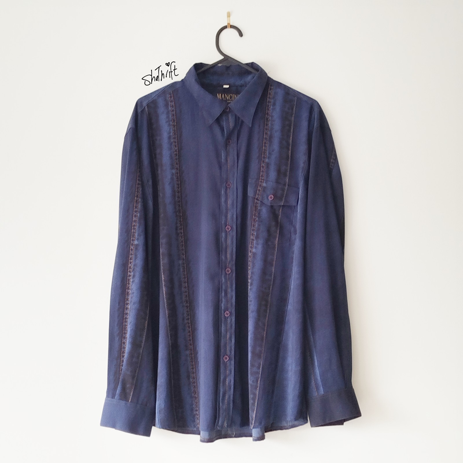Mancini Blue & Black Vertical Stripe Long Sleeve Button-Up Shirt