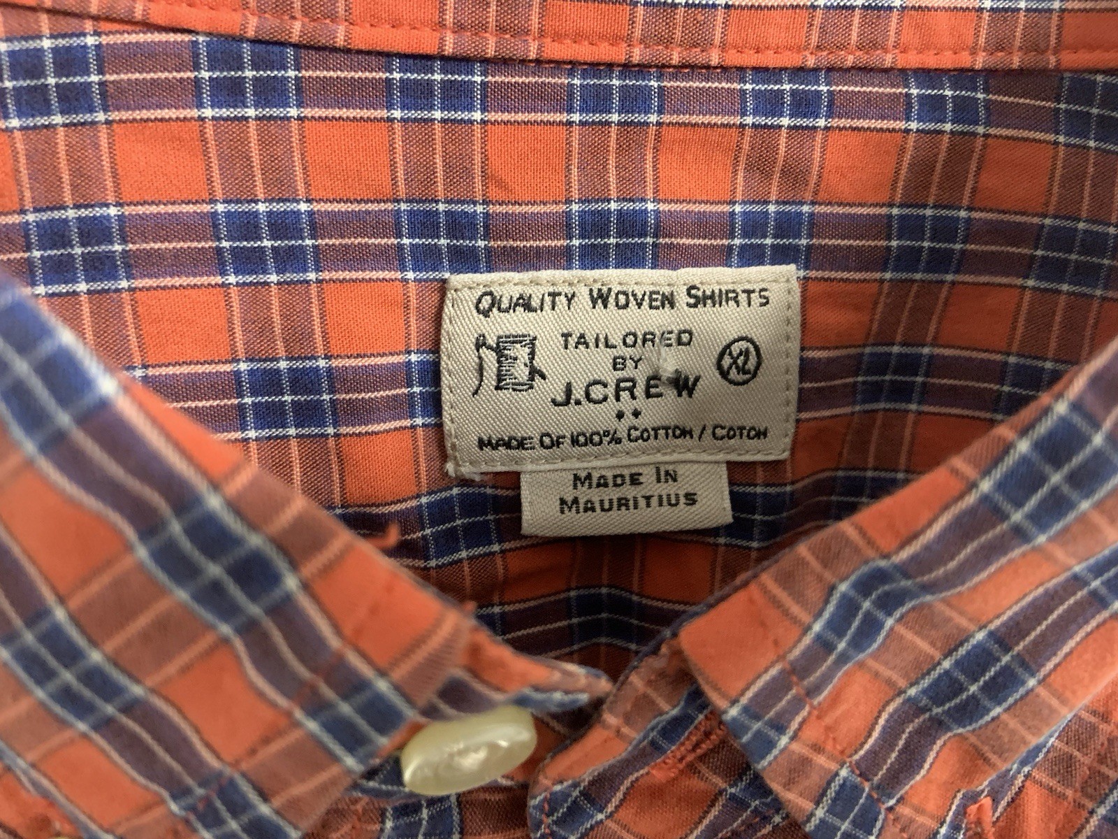 J Crew Shirt Men’s Orange Blue Check Cotton Button Down Sz XL