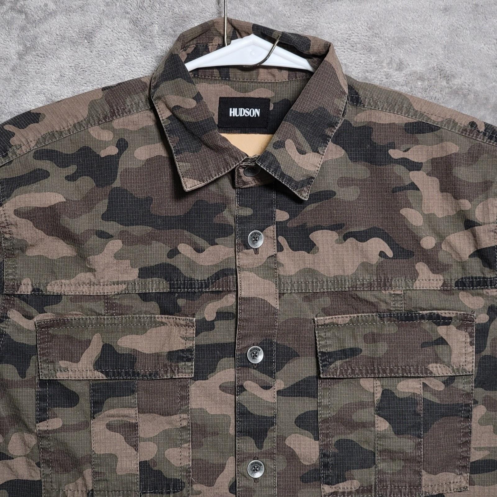 Hudson Gage Shirt Mens Small Green Brown Camo Military Ripstop Outdoor Casual