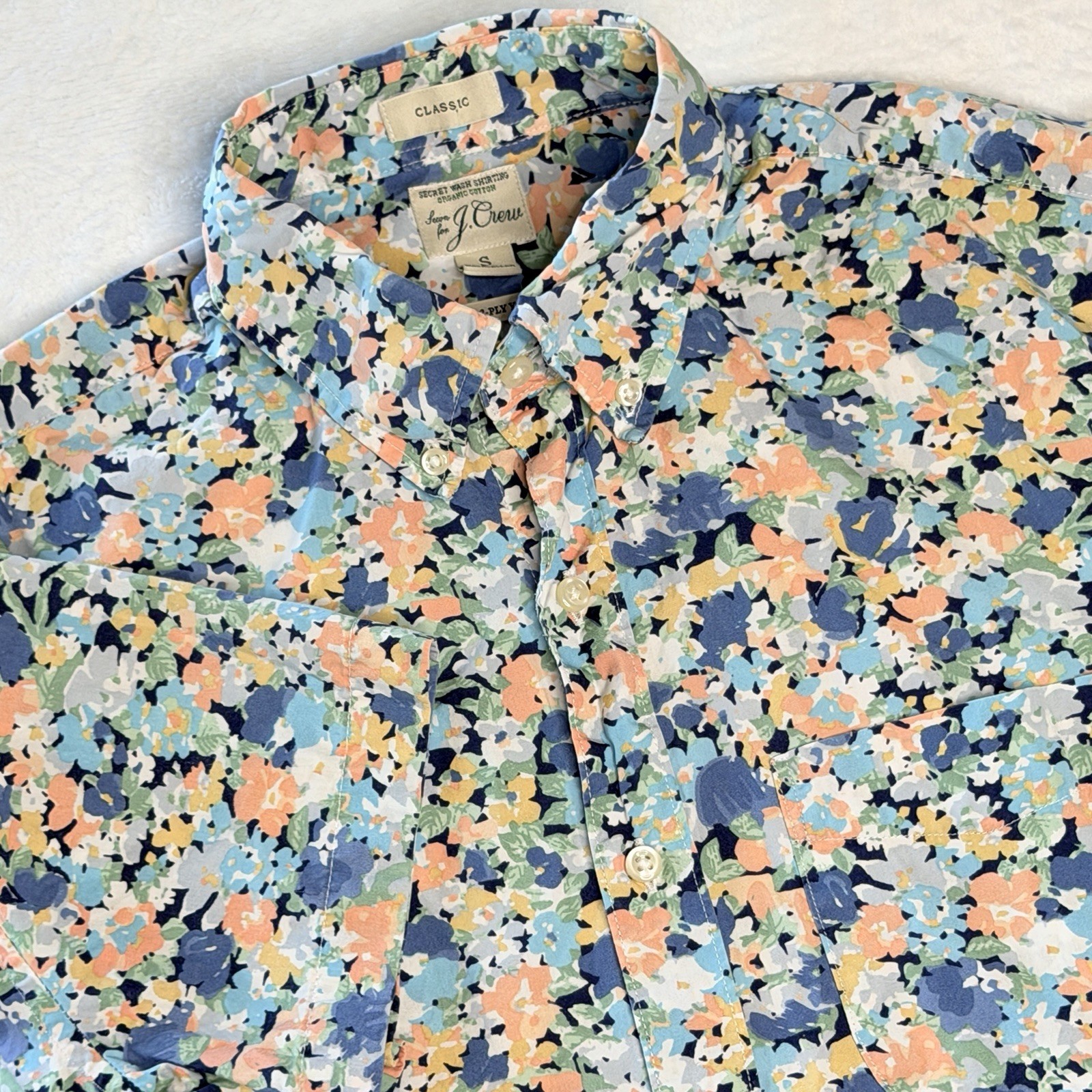 J.Crew Secret Wash Floral Button Up Shirt Men’s S Organic Cotton Classic Casual