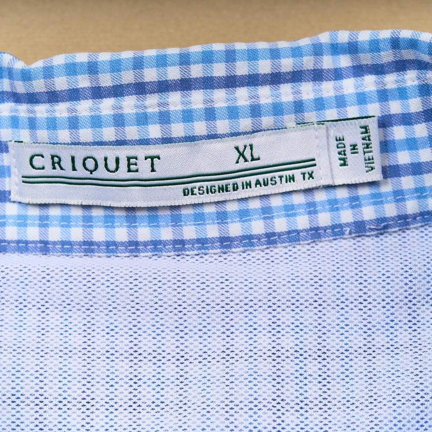 Criquet Shirt Blue Check Seersucker Vented Casual Button Fishing Short Sleeve XL
