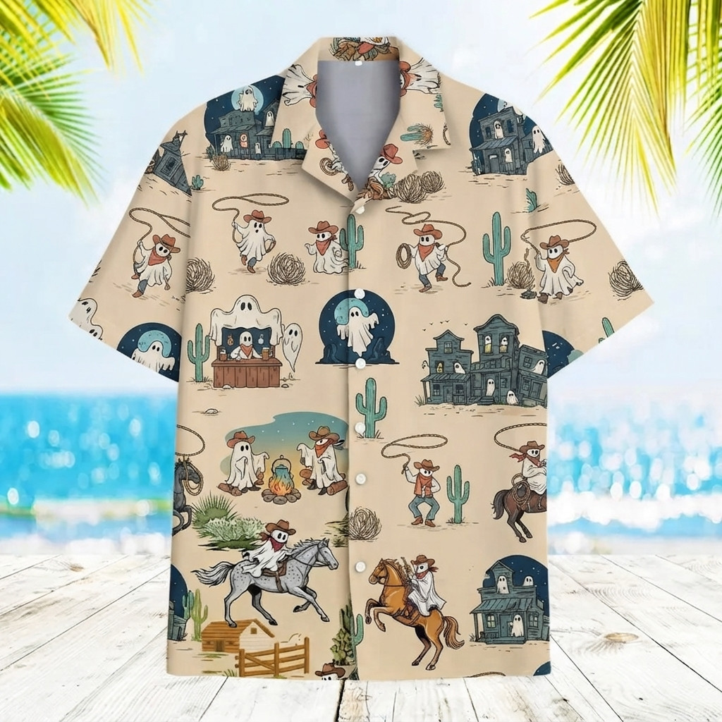 Spooky Western Cowboy Ghost Saloon, Campfire Hawaiian Shirt, Gift For Friends