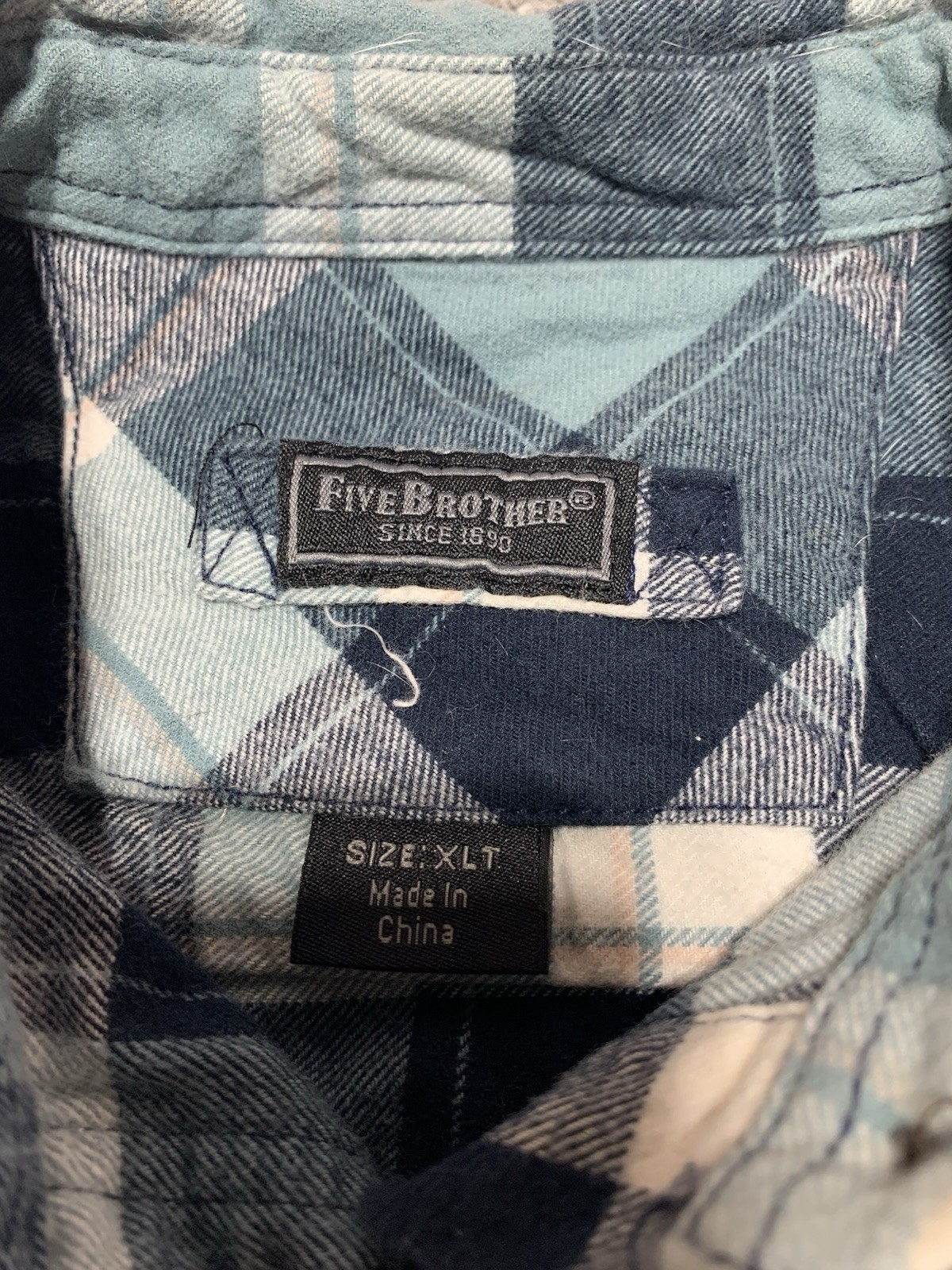 Vtg Five Brother Flannel Shirt Men XLT Tall Green White Plaid 80s 90s RARE