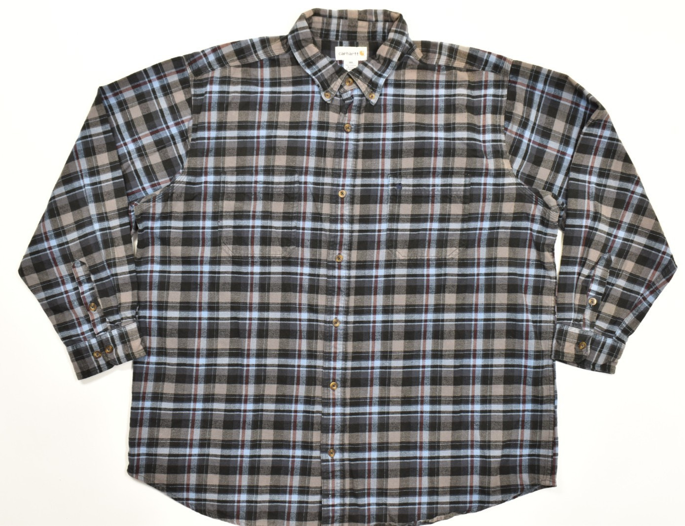 Carhartt Men’s 3XL Flannel Shirt Blue Black Plaid Cotton Long Sleeve Button Down