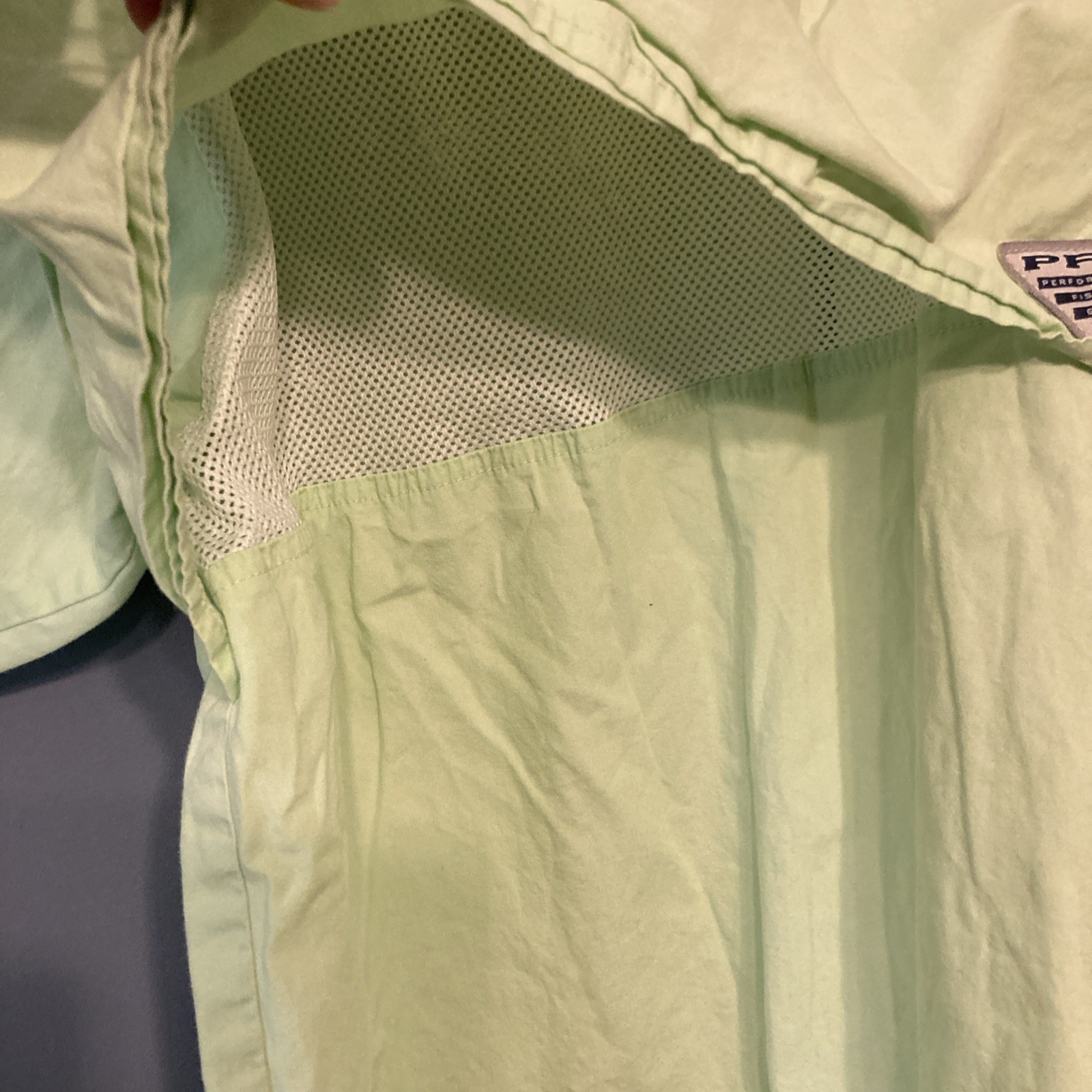 COLUMBIA PFG Shirt Mens XXL lt green Short Sleeve Button Outdoor Hiking Fish